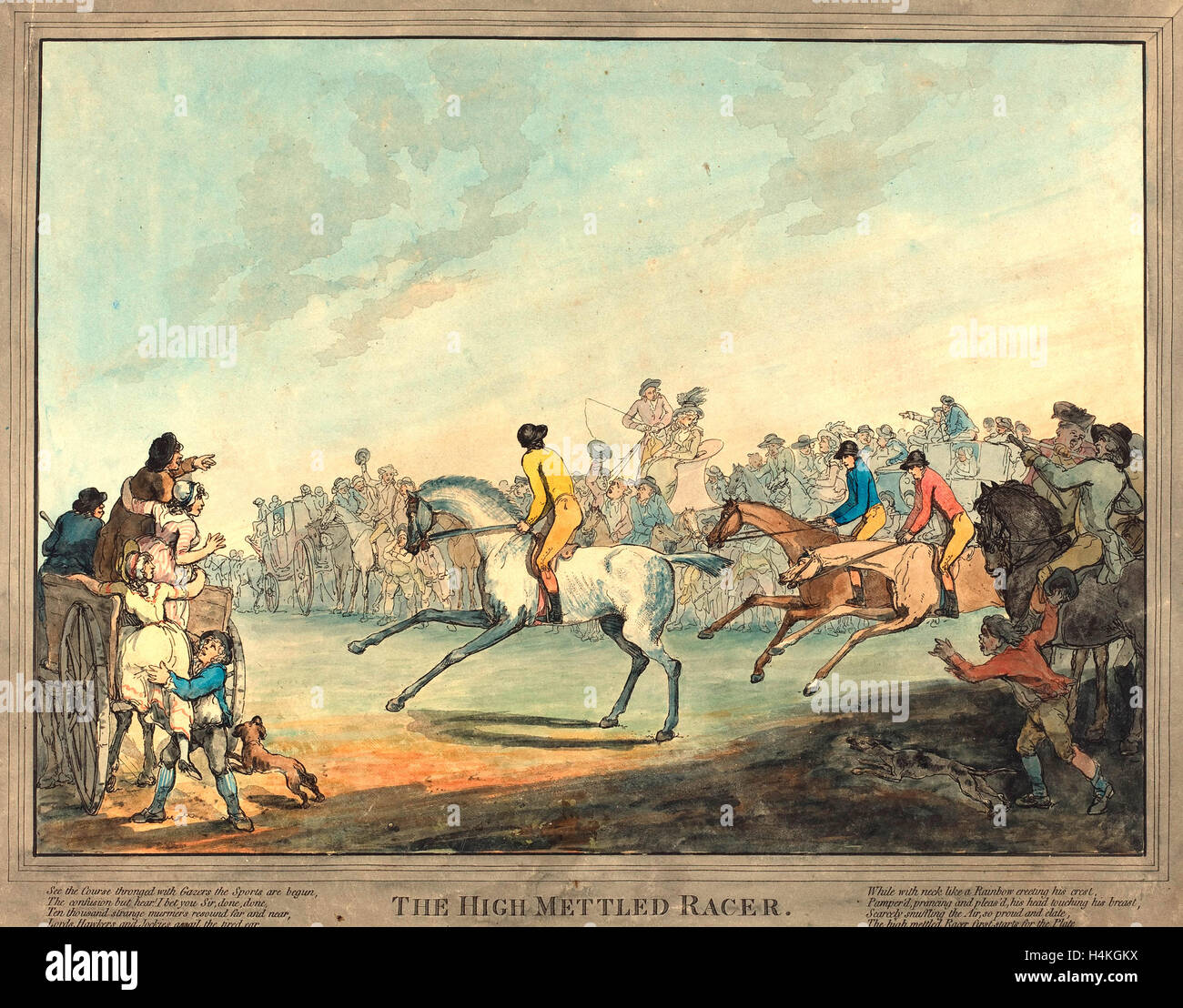 Thomas Rowlandson (British, 1756-1827), die High-mettled Racer, 1789, handkolorierten Radierung Stockfoto