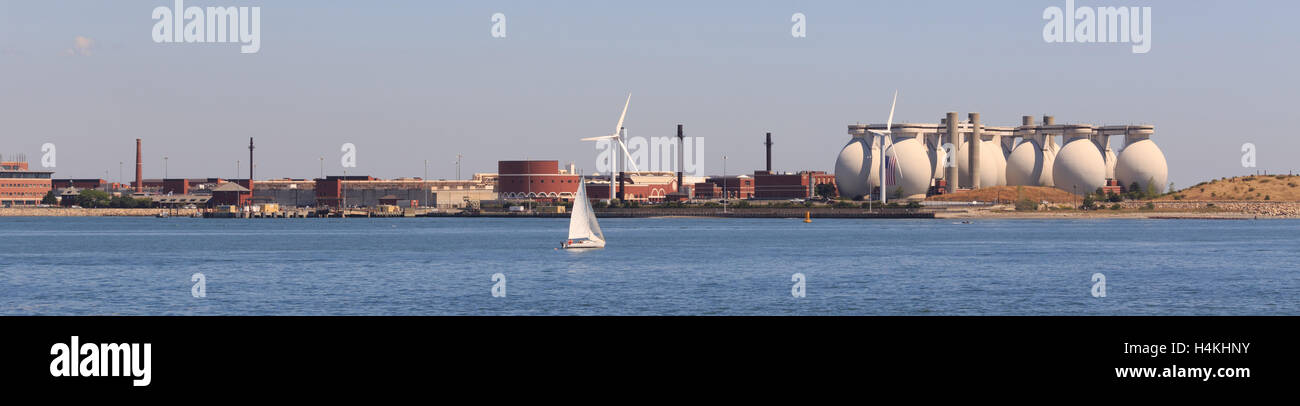 Ein Panorama-Foto von der Deer Island Kläranlage, befindet sich auf Deer Island, Boston Harbor. Stockfoto