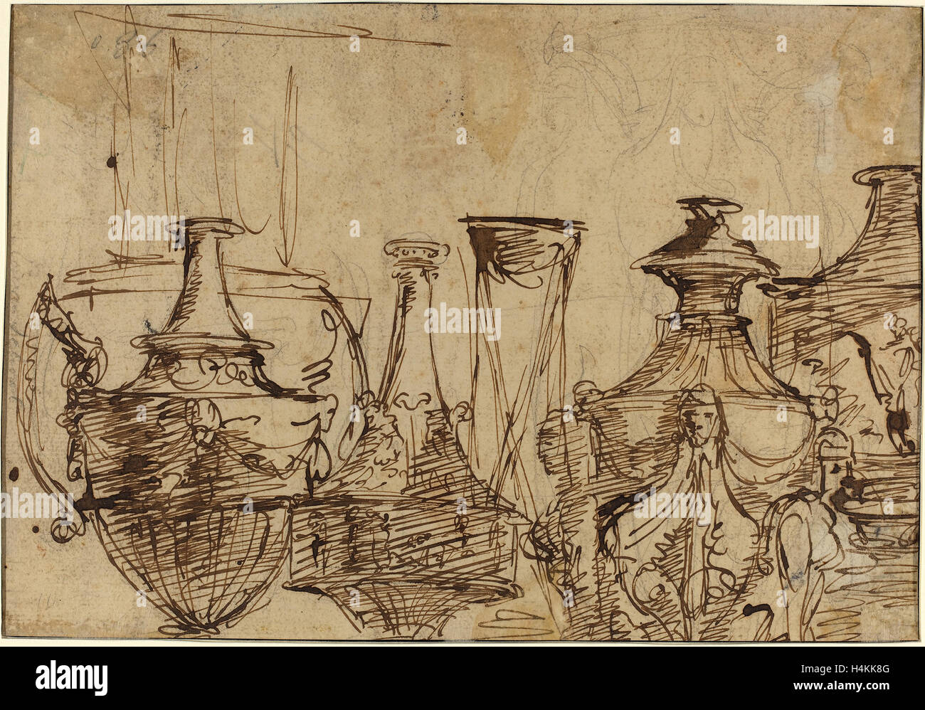 Giuseppe Cades (Italienisch, 1750-1799), Entwürfe für Vasen, Feder und braune Tinte über Graphit auf Bütten Stockfoto