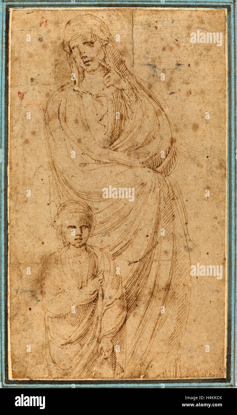Girolamo da Carpi (Italienisch, 1501-1556), zwei Figuren, Feder und braune Tinte auf Bütten Stockfoto