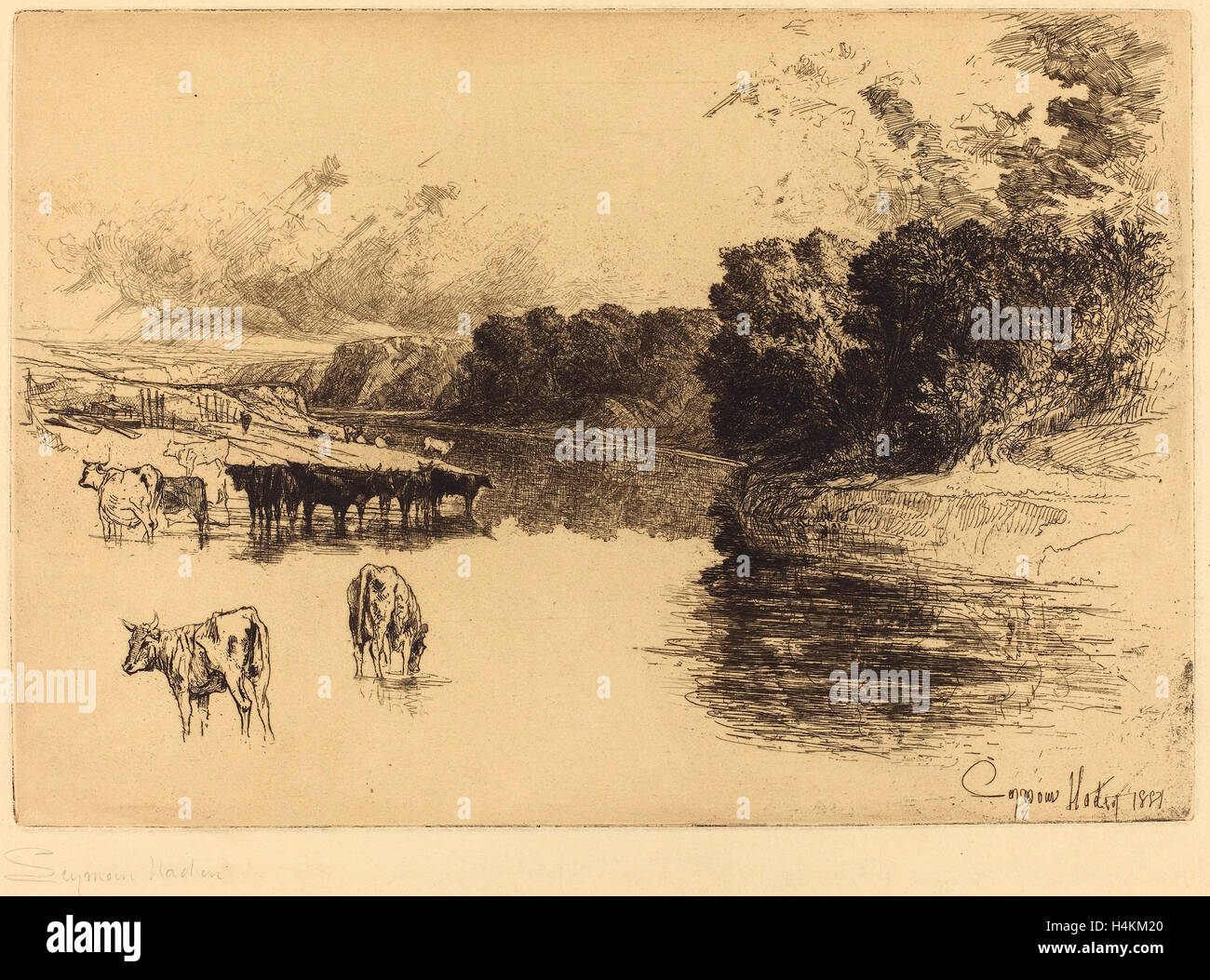 Francis Seymour Haden (British, 1818-1910), A Lancashire River, 1881, Radierung und Kaltnadelradierung Stockfoto