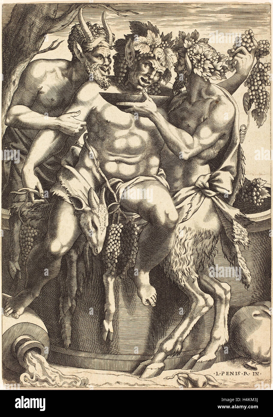 René Boyvin nach Luca Penni (Französisch, c. 1525 - c. 1625), Silen, Gravur Stockfoto