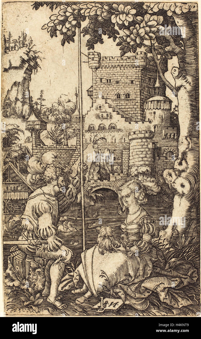 Master-NS (Deutsch, aktiv erste Hälfte 16. Jahrhundert), Ritter und Dame, Gravur Stockfoto