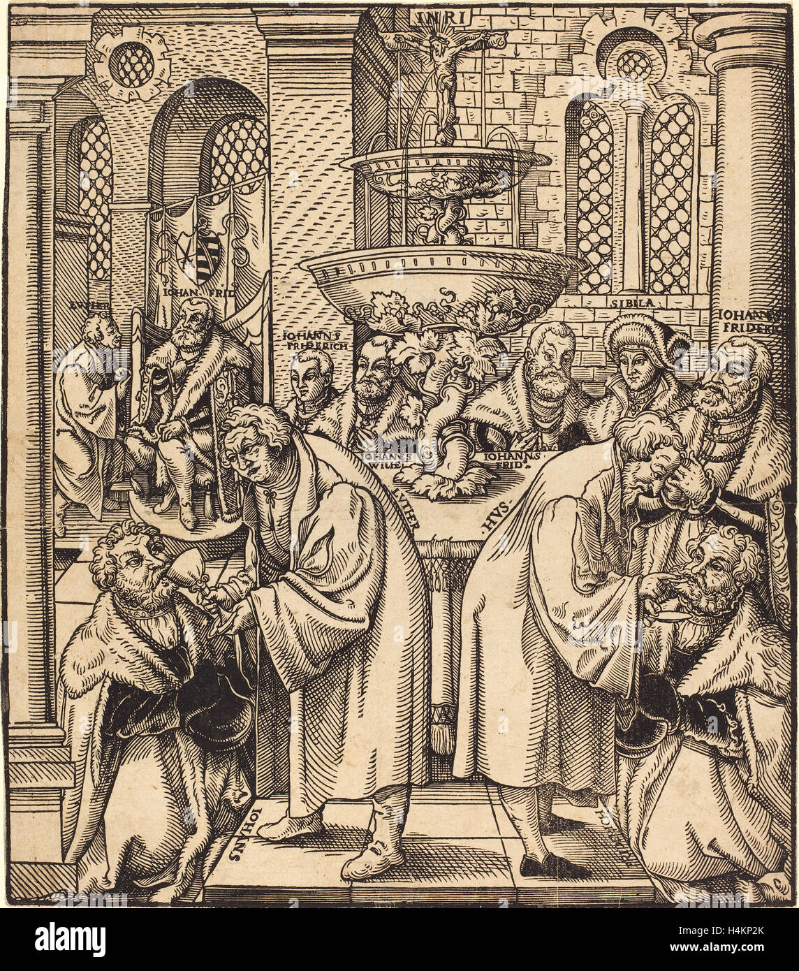 Lucas Cranach der ältere (Deutsch, 1472-1553), die Reformatoren Luther und Hus geben Gemeinschaft die Prinzen Stockfoto