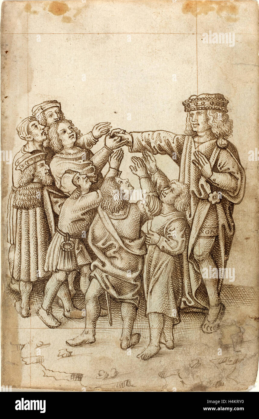 Früh 16. Jahrhundert, "Tun nicht geben Ihre Rechte Hand für alle und jeden" Französisch [fol. 13 Recto], c. 1512-1515, Feder und braune Tinte Stockfoto