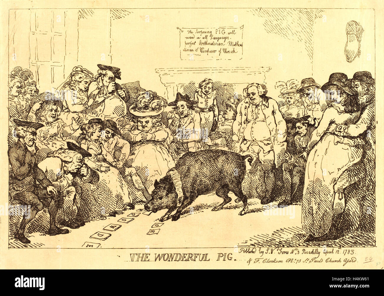 Thomas Rowlandson, Brite/Britin (1756-1827), das wunderbare Schwein, 1785, Radierung Stockfoto