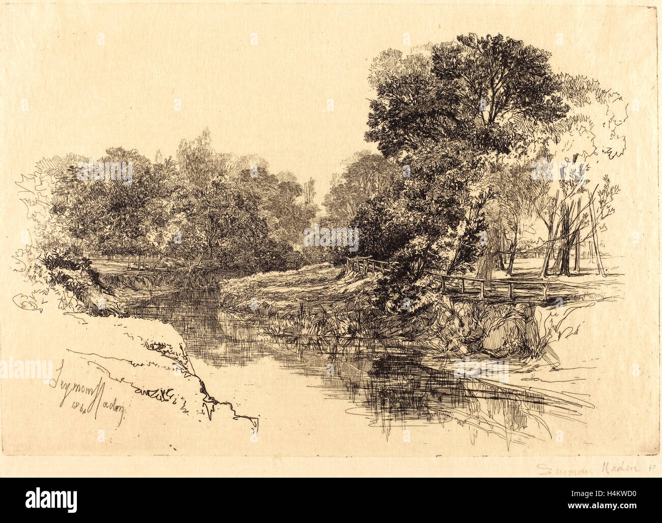 Francis Seymour Haden, Brite/Britin (1818-1910), ein Fluss in Irland, 1864, Ätzen mit Kaltnadelradierung Stockfoto