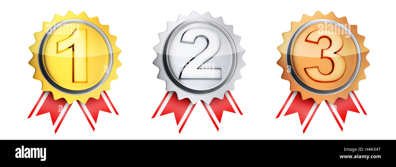 Drei Symbol Medaillengewinner (durchgeführt in 3D-Rendering) Stockfoto