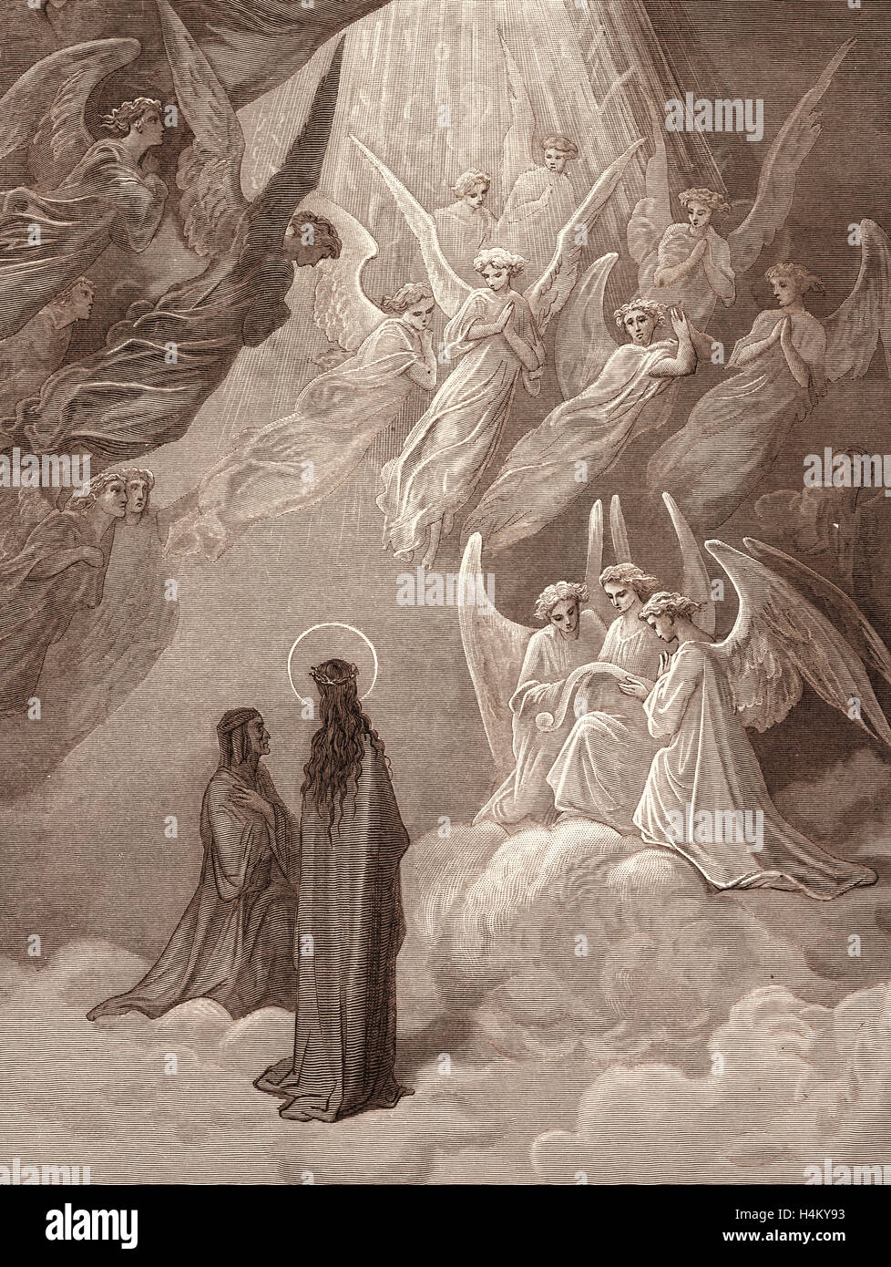 Der Gesang der Seligen im sechsten Himmel, von Gustave Doré, 1832-1883, Französisch. Gravur für die göttliche Komödie Stockfoto