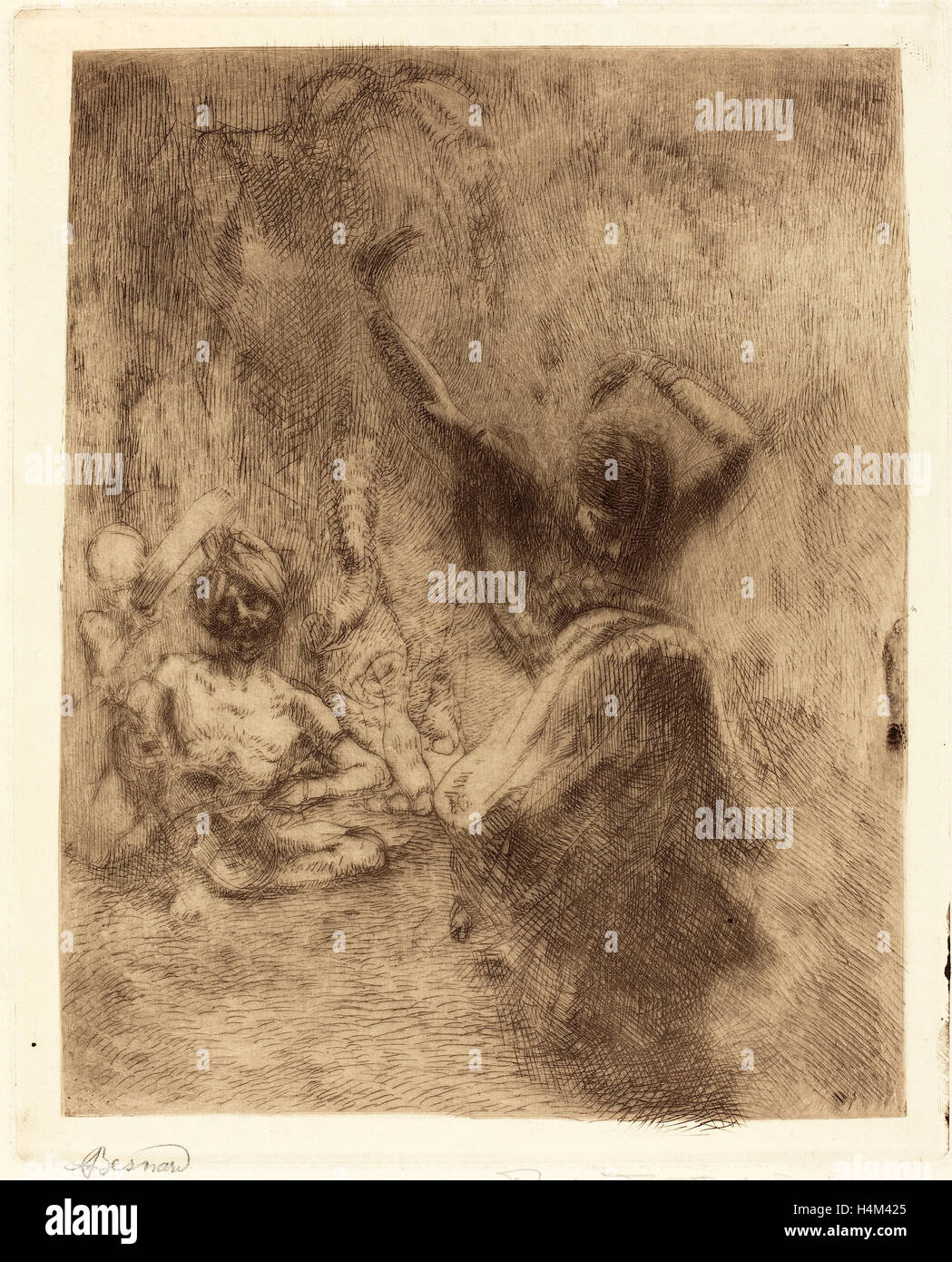 Albert Besnard, die Tänzer von Thanjavur (La Bayadère de Tanjore), Französisch, 1849-1934, 1914, Radierung in braun-rot mit Platte Ton Stockfoto