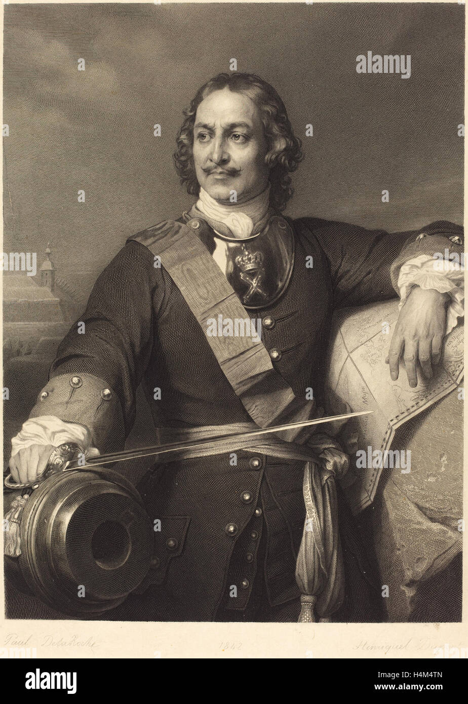 Louis-Pierre Henriquel nach Paul Delaroche (Französisch, 1797-1892), Peter der große von Russland, Gravur Stockfoto