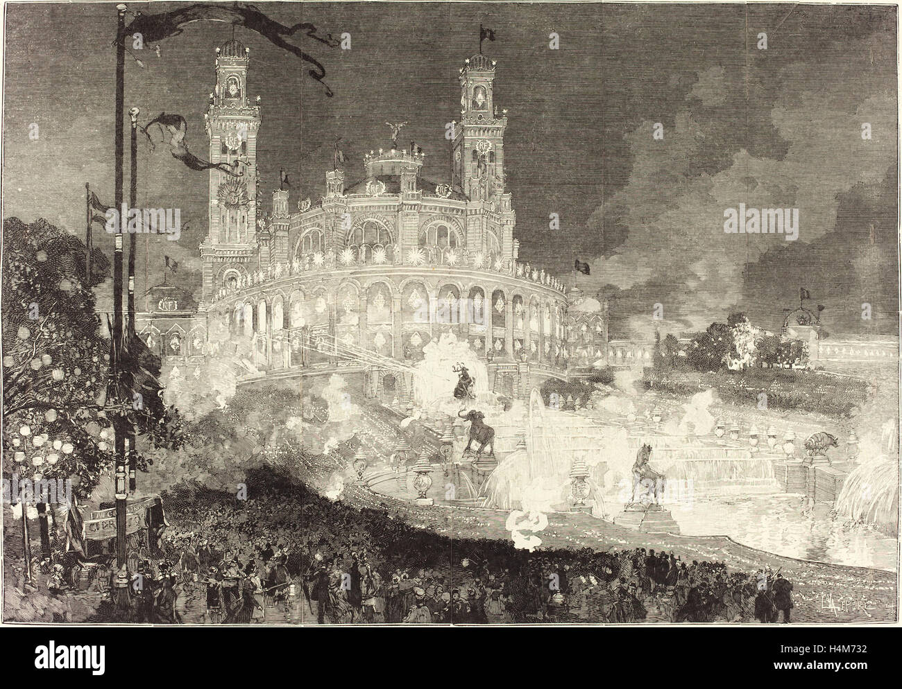 Auguste Lepère (Französisch, 1849-1918), 14 Juillet.  Beleuchtung-du Palais du Trocadéro, 1883, Holz Gravieren Stockfoto