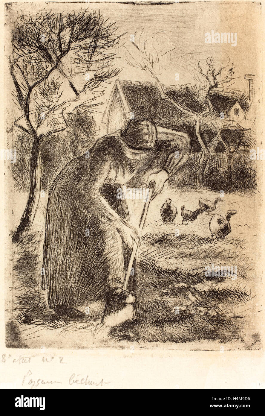 Camille Pissarro, französischer (1830-1903), Paysanne Bêchant (arbeitenden Bauern), 1890, Radierung und Aquatinta in schwarz Stockfoto