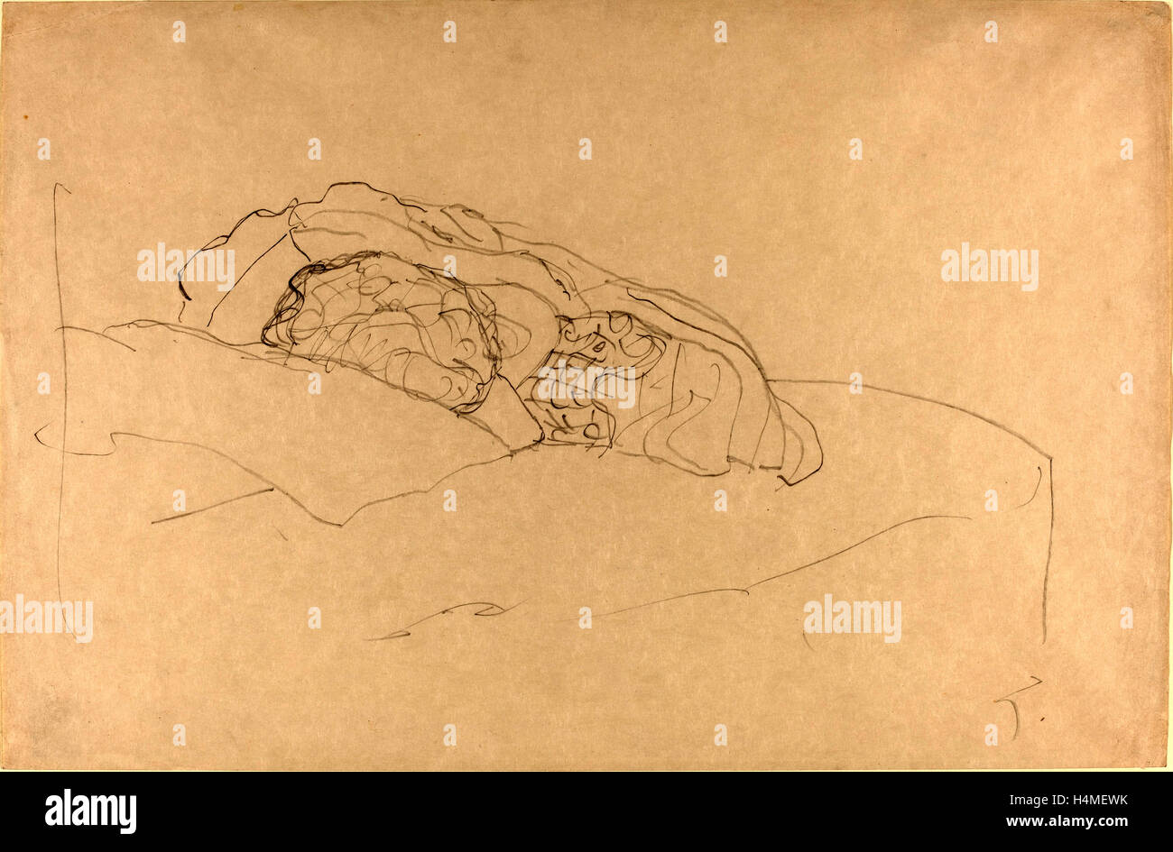 Gustav Klimt, zusammengerollt Mädchen auf Bett, Austrian, 1862-1918, 1916-1917, Graphit Stockfoto