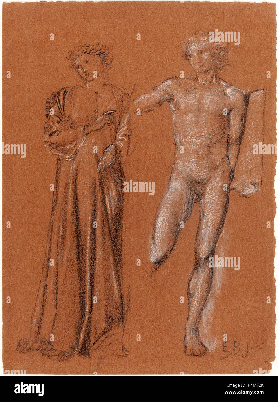 Sir Edward Coley Burne-Jones (British, 1833-1898), Orpheus und Eurydike, schwarze und weiße Kreide mit Spuren von Graphit Stockfoto