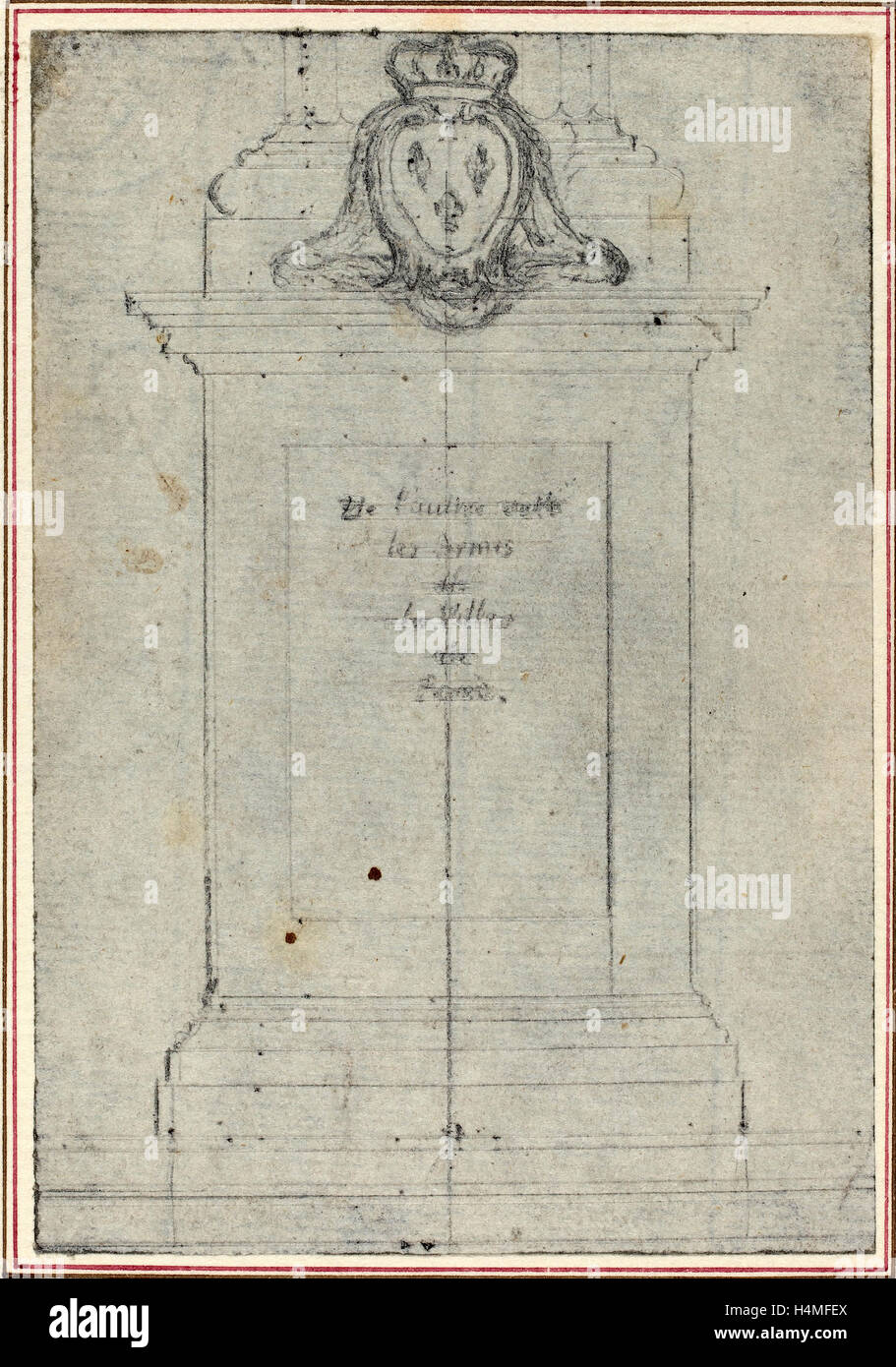 Hubert François Gravelot (Französisch, 1699-1773), A Sockel übergestiegen durch das Wappen des französischen Königs, Graphit Stockfoto