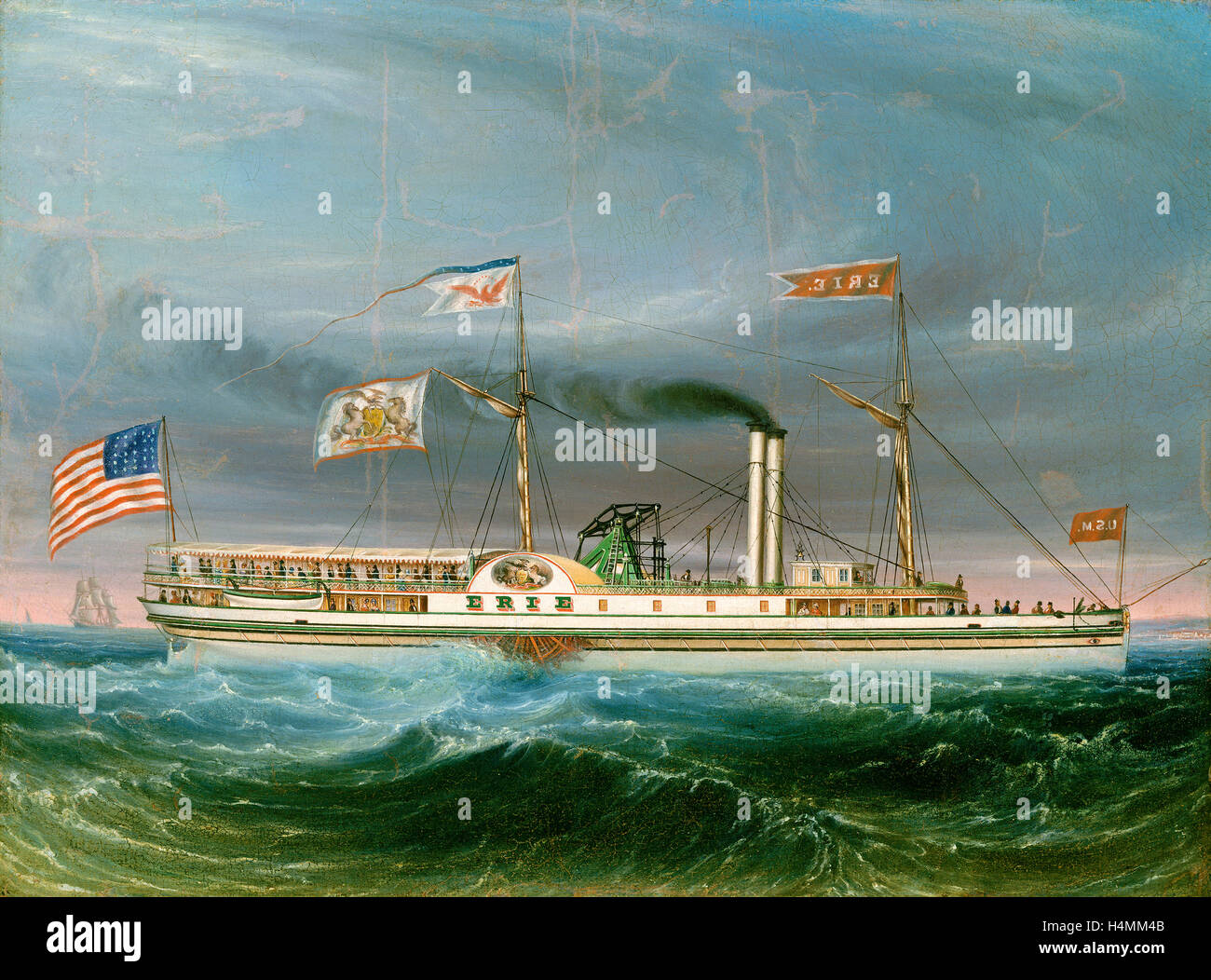 Dampfschiff "Erie" American des 19. Jahrhunderts, wahrscheinlich 1837, Öl auf Leinwand Stockfoto