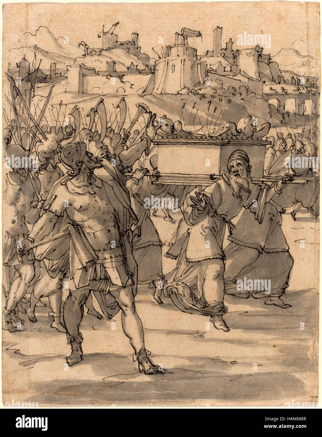 Christoph Murer, Schweizer (1558-1614), Josua und die Israeliten vor der Walls of Jericho, c. 1600, Feder und Tinte schwarz Stockfoto