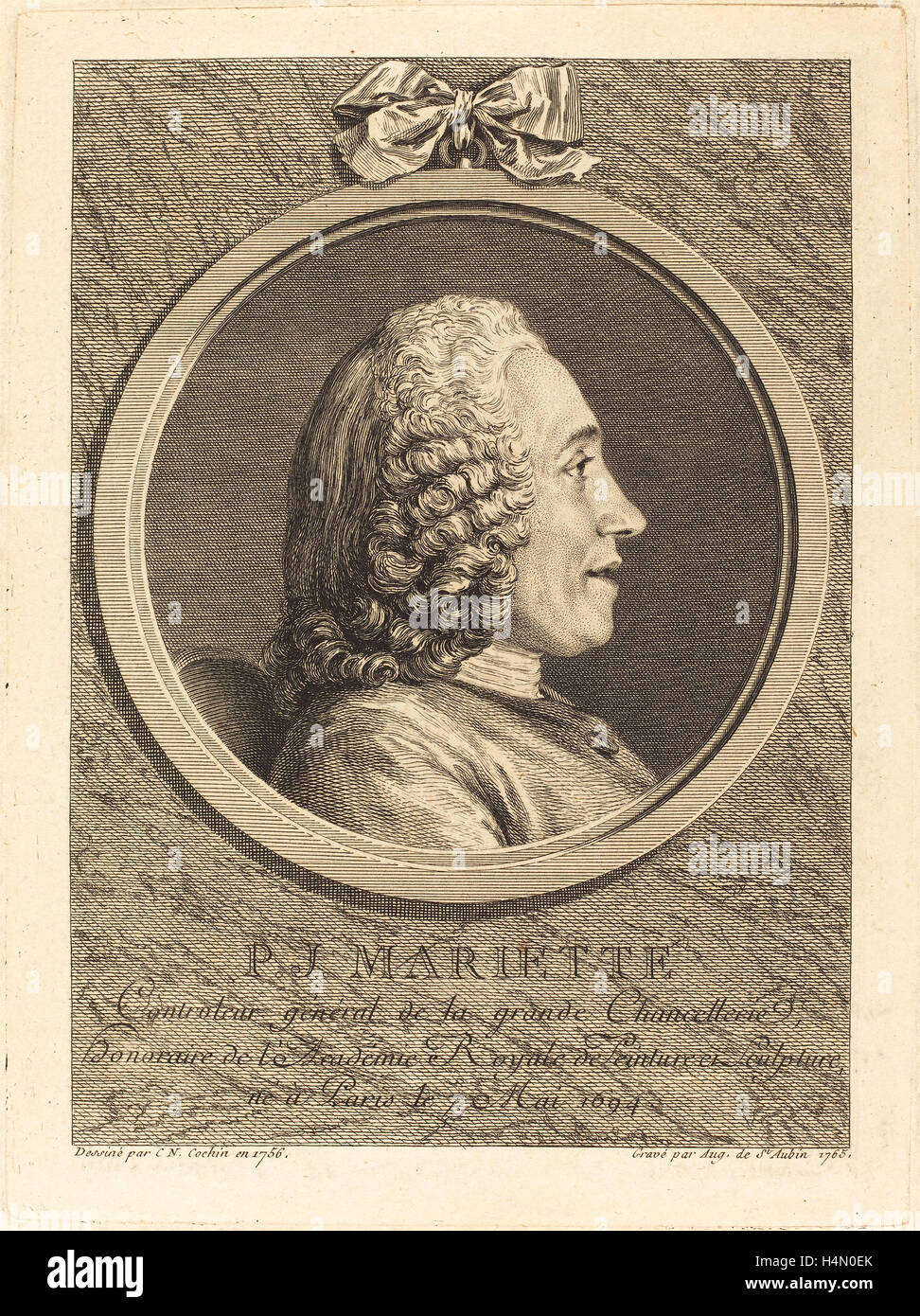 Augustin de Saint-Aubin nach Charles-Nicolas Cochin II (Französisch, 1736-1807), Pierre-Jean Mariette, 1765, Ätzen und Gravur Stockfoto