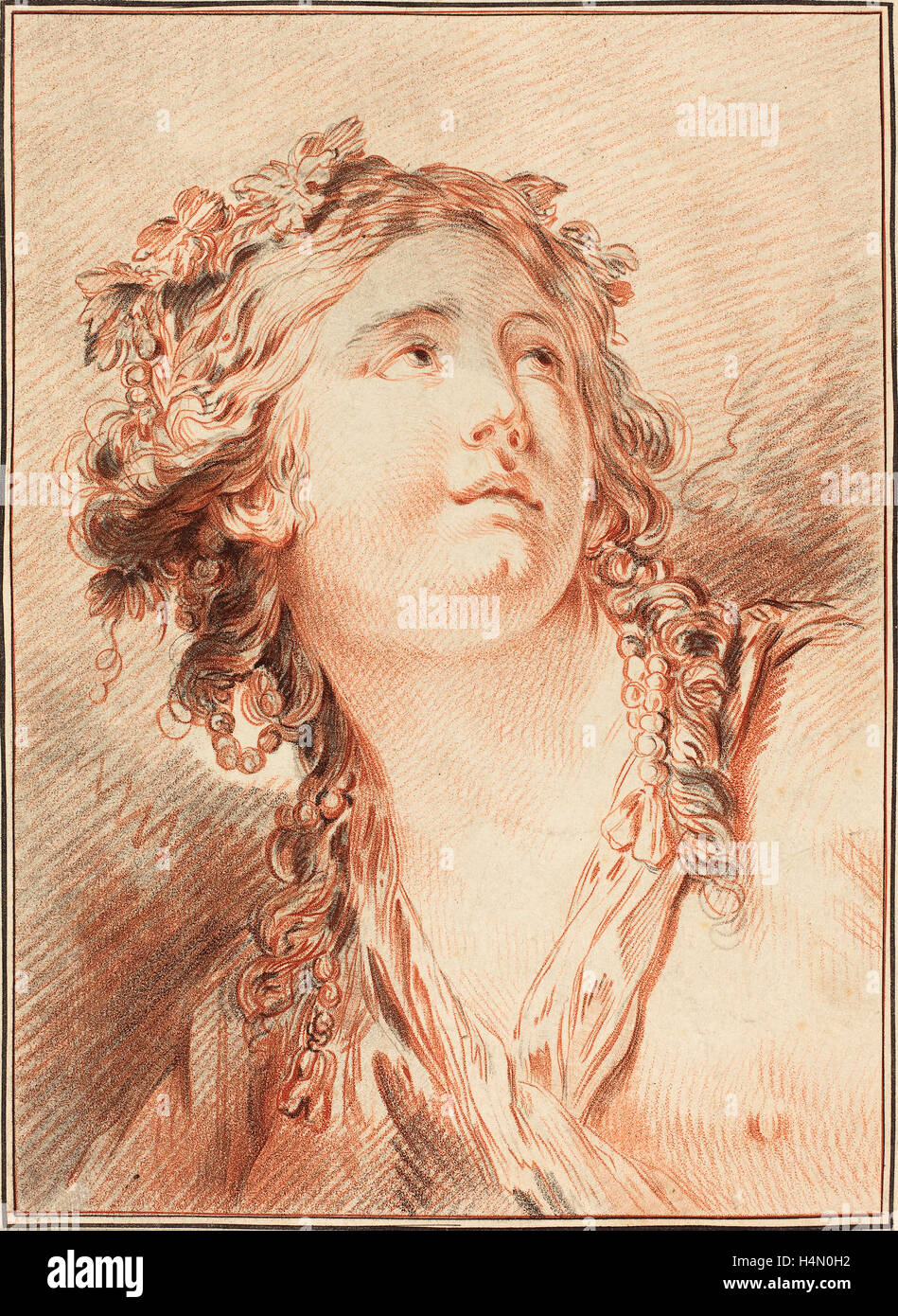 Gilles Demarteau, der ältere nach Jean-Baptiste Le Prince (Französisch, 1722-1776), Kopf einer jungen Frau, Crayon-Manier Gravur Stockfoto