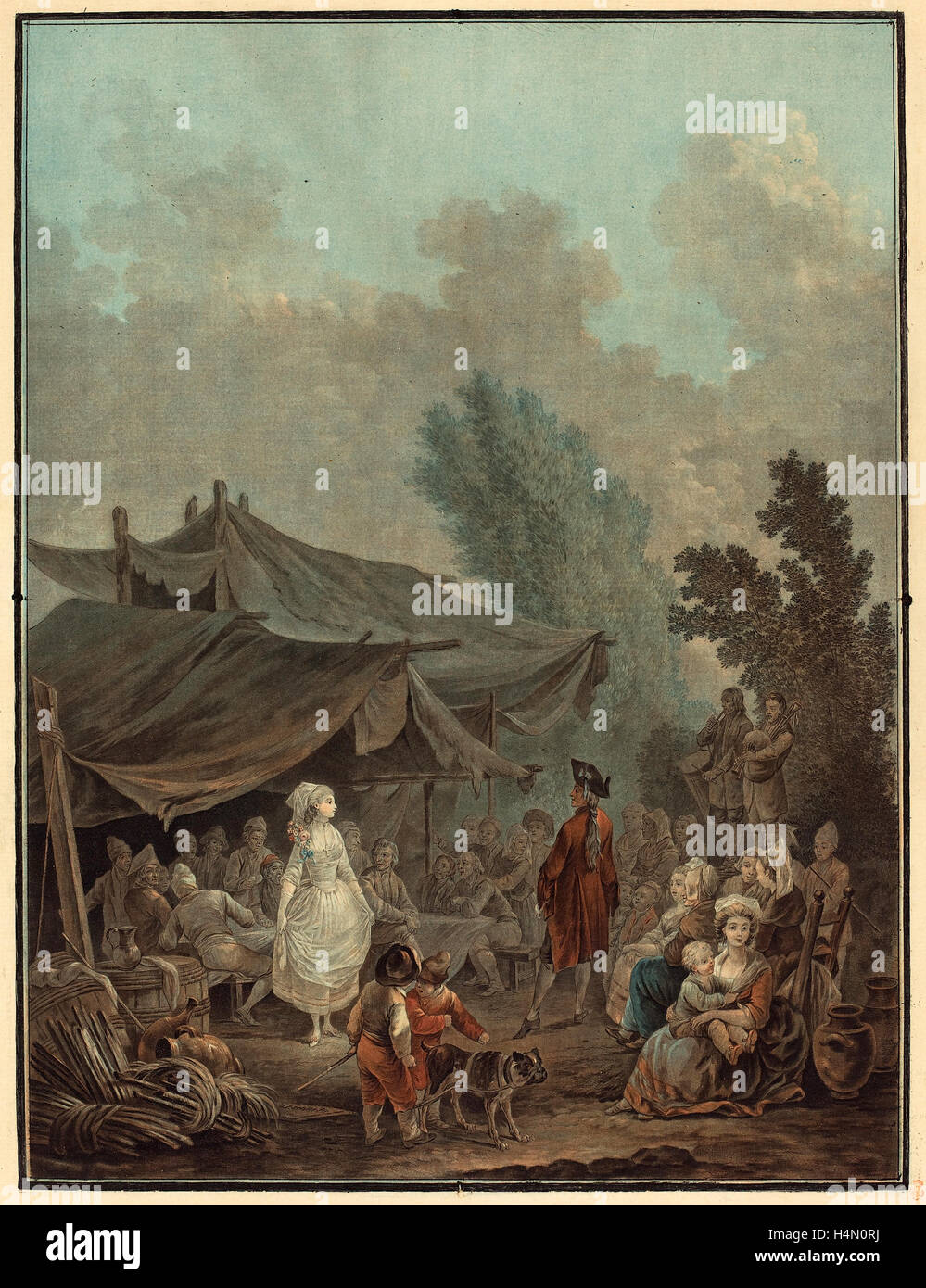 Charles Melchior Descourtis nach Nicolas Antoine Taunay (Französisch, 1753-1820), Noce de Village (Dorfhochzeit), 1785, Radierung Stockfoto