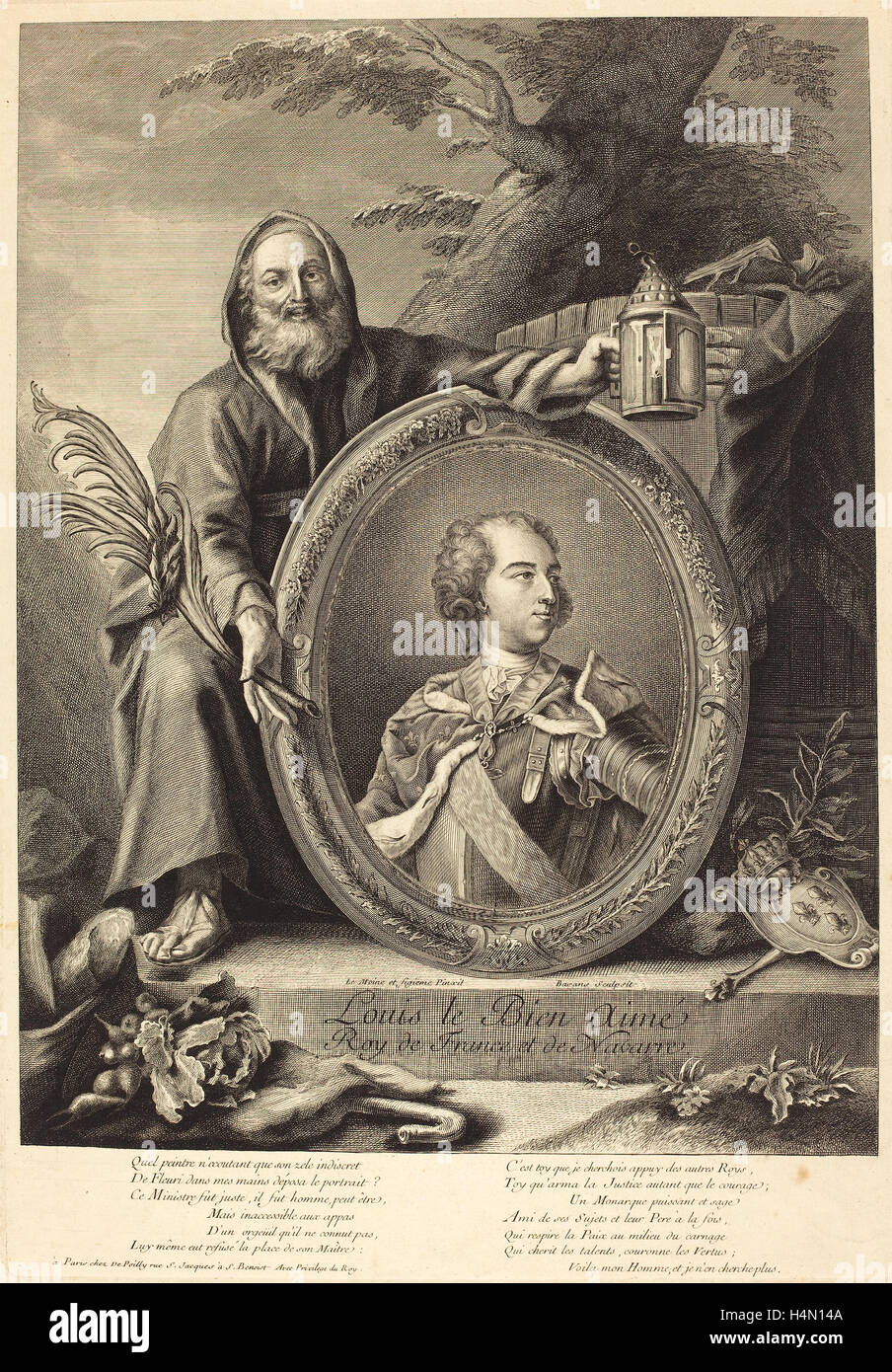 Pierre-François Basan nach Jean-Baptiste Lemoyne II (Französisch, 1723-1797), Louis le Bien Aime, Gravur auf Bütten Stockfoto