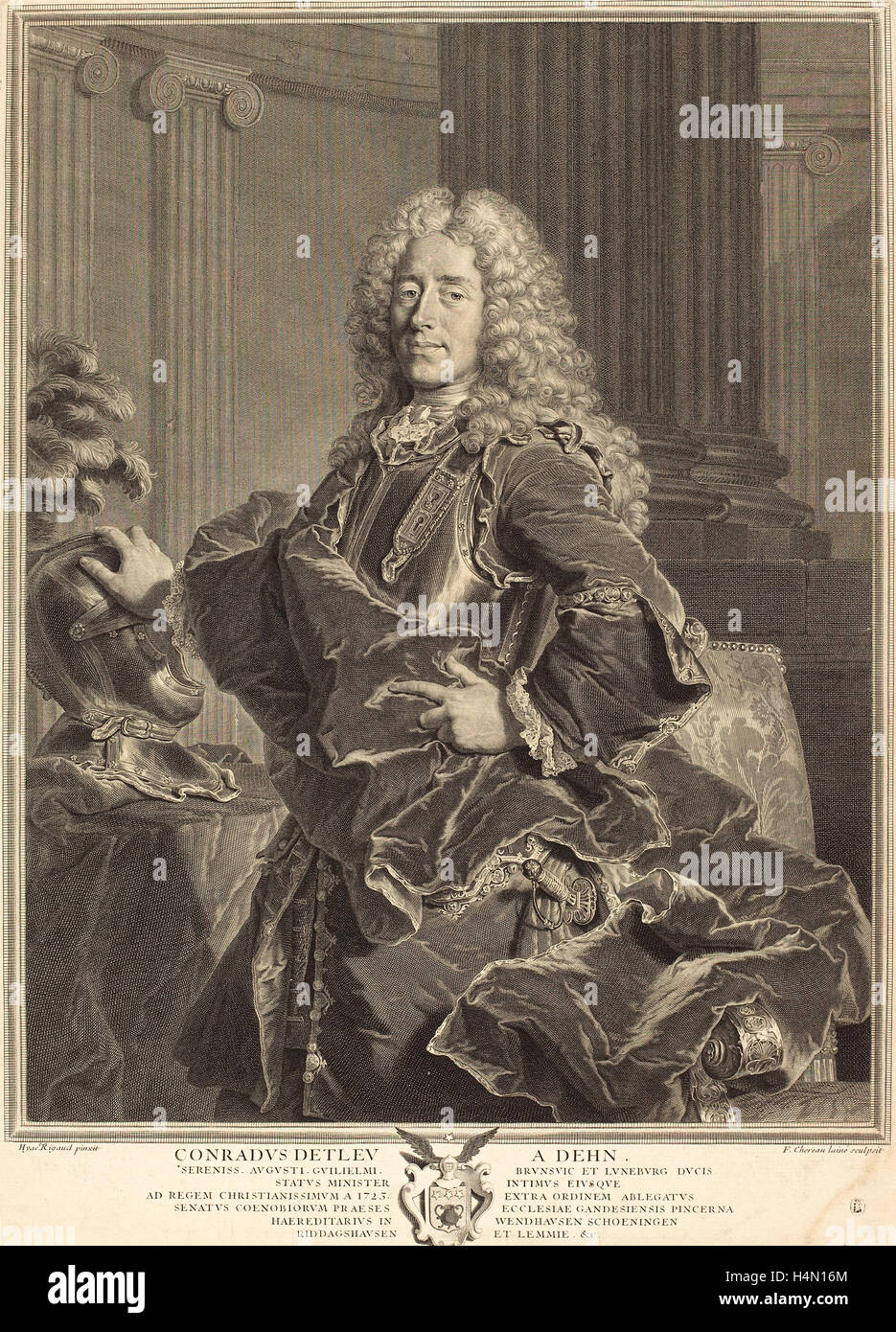 François Chereau ich nach Hyacinthe Rigaud (Französisch, 1680-1729), Conradus Detleu von Dehn, Gravur Stockfoto