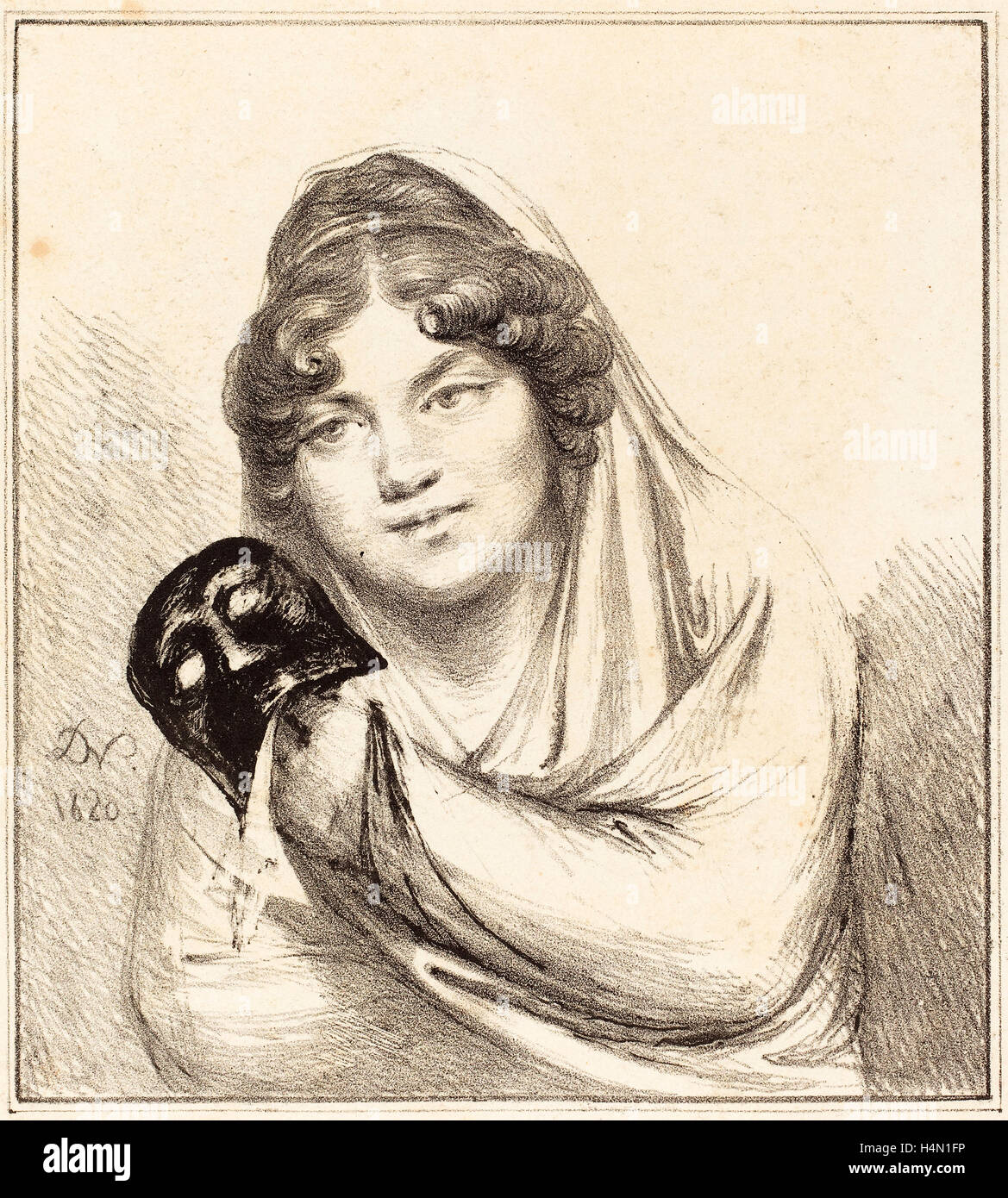 Baron Dominique Vivant Denon (Französisch, 1747-1825), Mädchen mit einer Maske, 1820, Lithographie Stockfoto