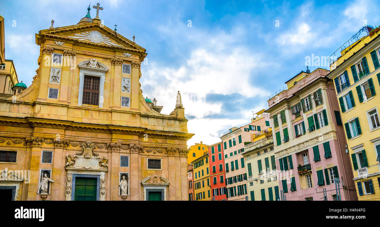 Genova bunte Gebäude Kirche Piazza Giacomo Matteotti Ligurien vivid Italia Genua Architektur Stockfoto