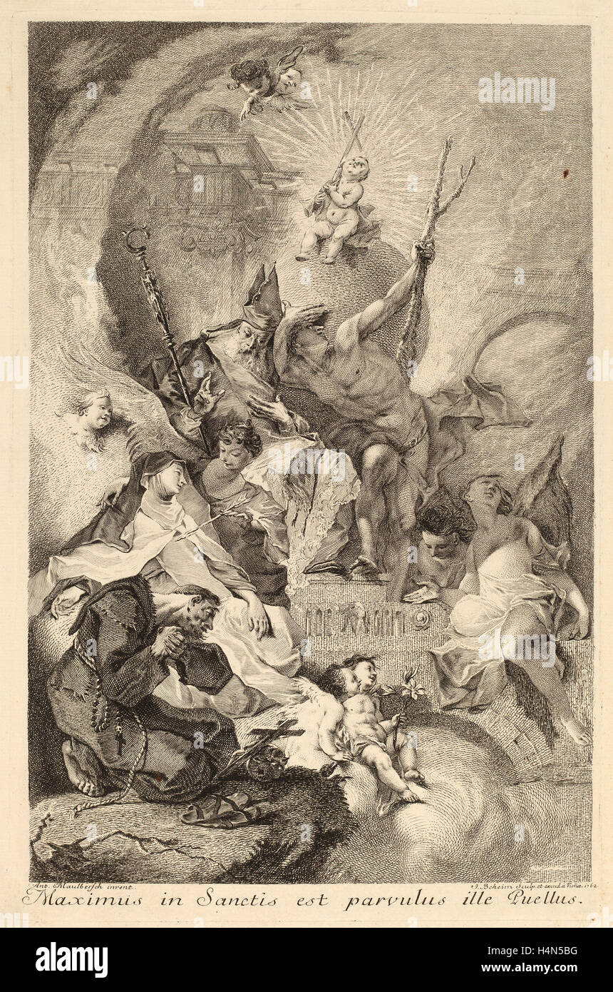 Johann Beheim nach Franz Anton Maulbertsch (Austrian, c. 1730 - nach 1770), vier heiligen, 1762, Ätzen und Gravur Stockfoto