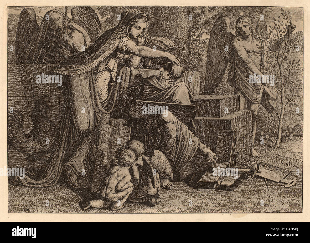 Carl Russ (Austrian, 1779-1843), jungen Mann von Genie, 1810, Kaltnadelradierung mit Aquatinta Radierung inspiriert Stockfoto