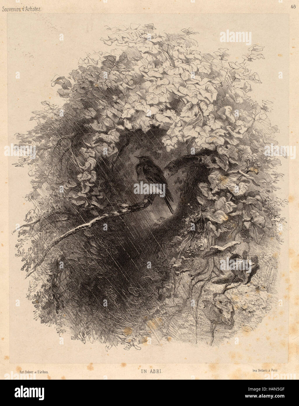 Karl Bodmer, Un Abri (A Shelter), Schweizer, 1809-1893, 1858, Lithographie in schwarz auf Chine collé Stockfoto