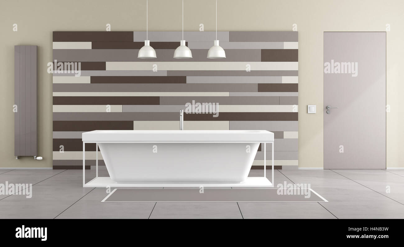 Minimalistische Bad mit Badewanne und Dekorplatte Mauer - 3d Rendering Stockfoto