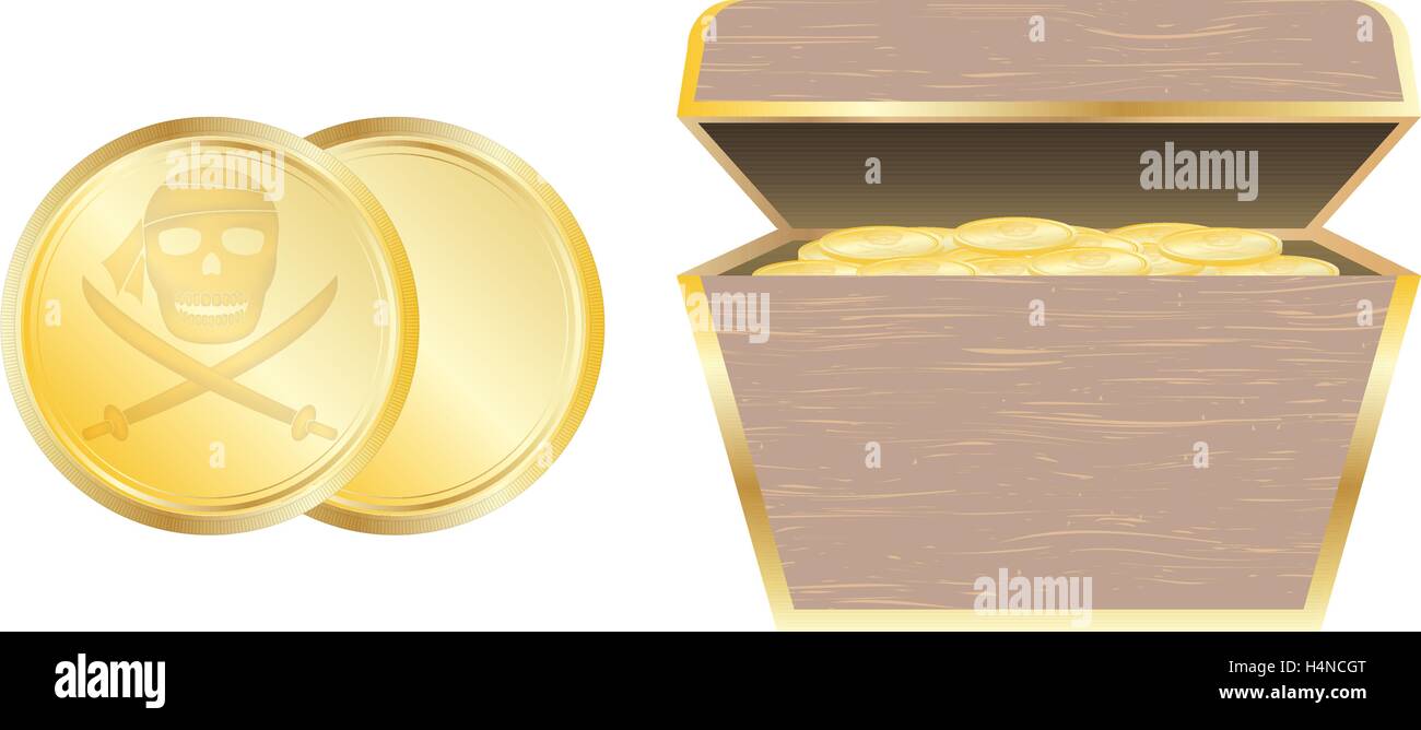 Goldene Schatztruhe Münze und Schatz Stock Vektor