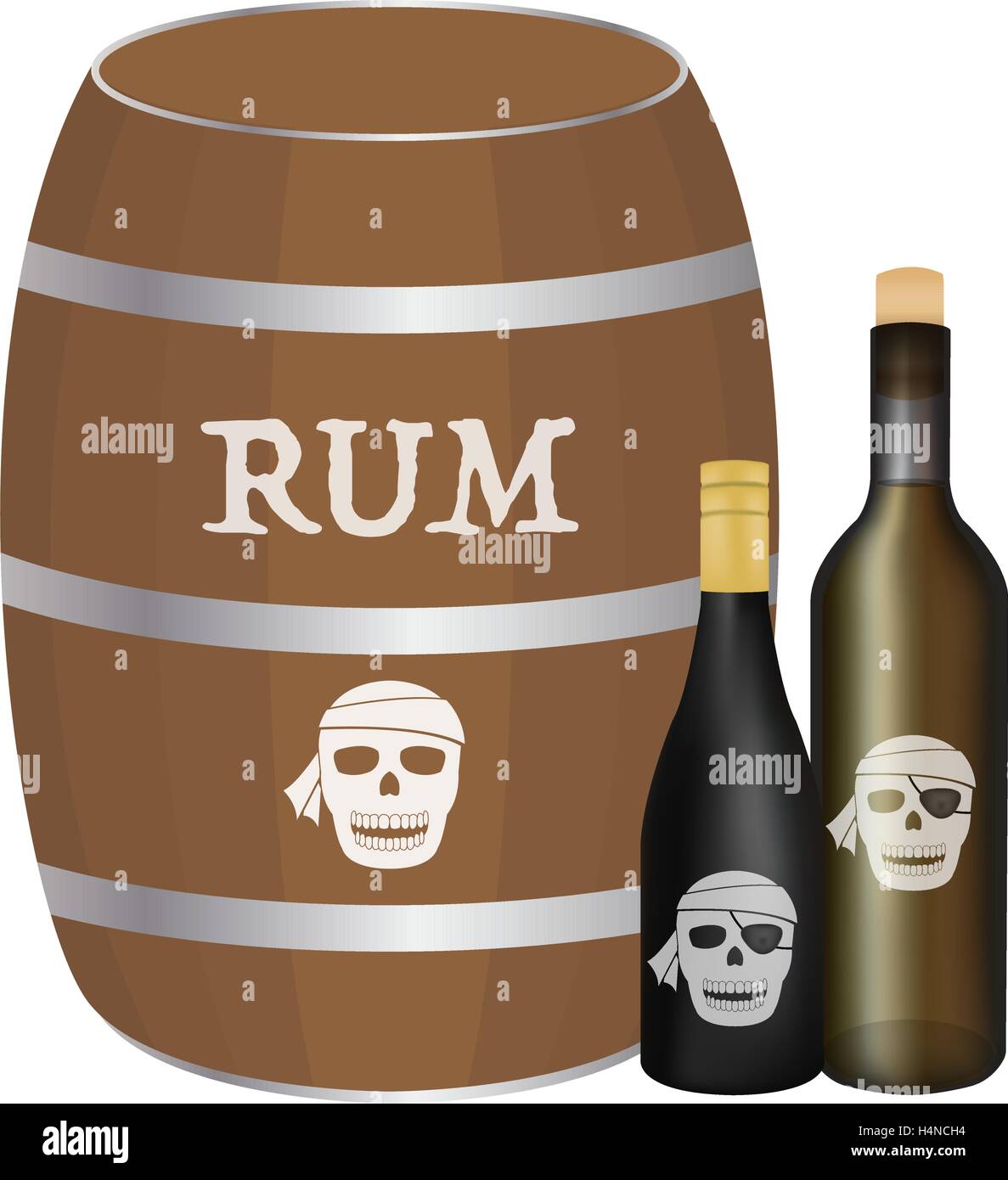 Rum-Fass und Flasche rum Stock-Vektorgrafik - Alamy
