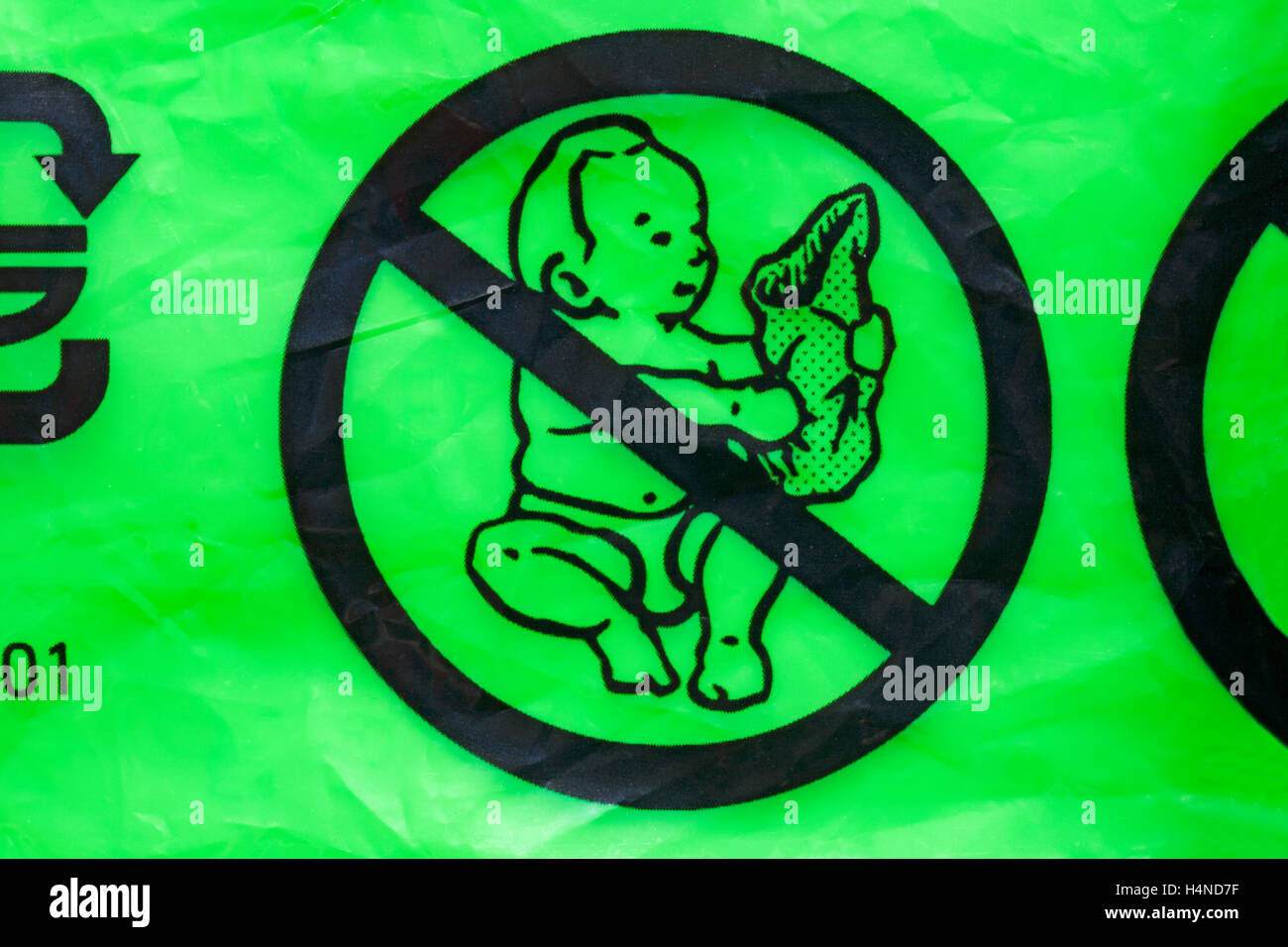 Erstickungsgefahr nicht verleiht Taschen Babys Symbol auf Plastikbeutel Stockfoto