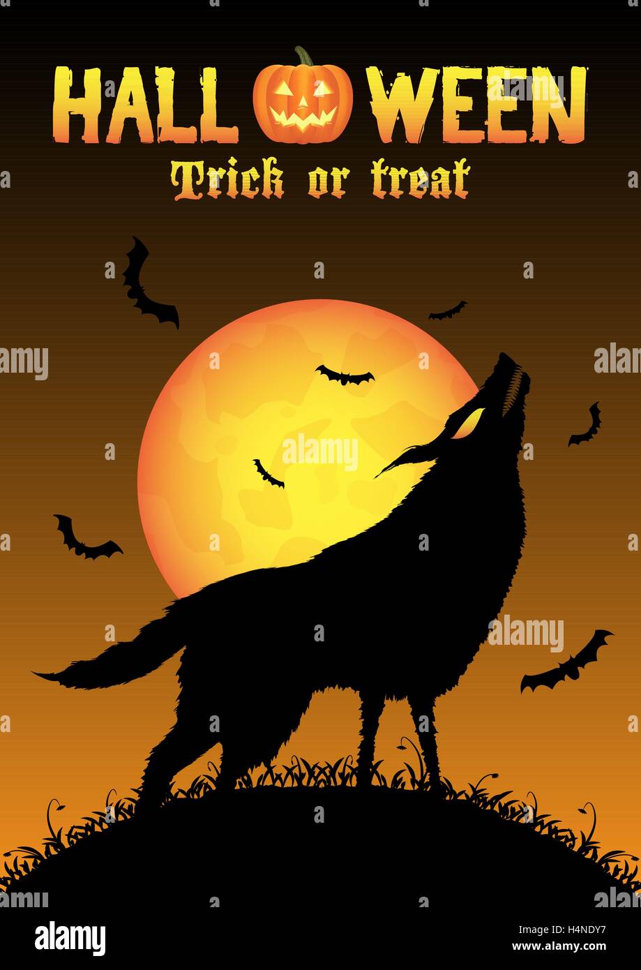 Heulender Wolf mit Halloween-Hintergrund Stock Vektor