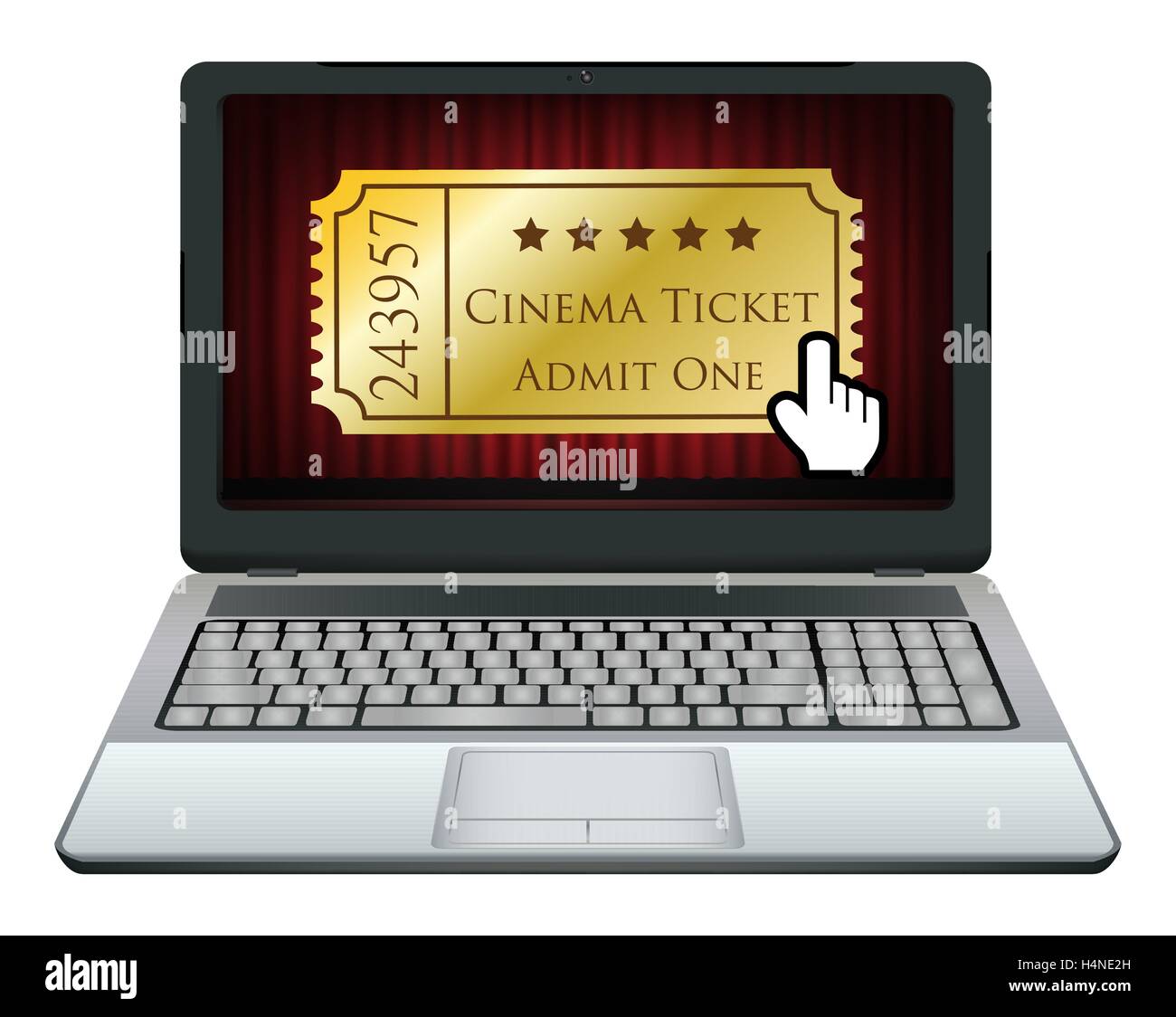 Laptop mit Filme Ticket auf dem Bildschirm Stock Vektor