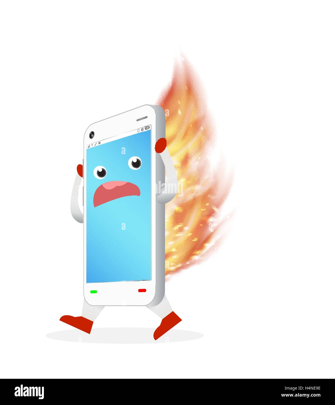 Smartphone mit brennendem Feuer auf Rückseite Stock Vektor