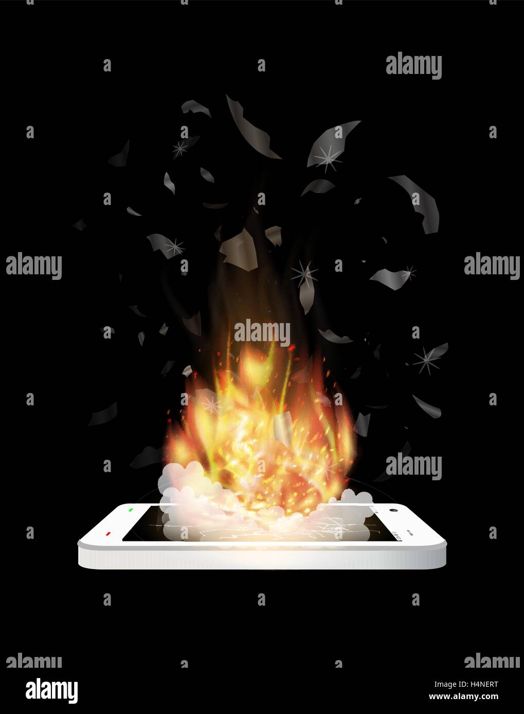 gebrochene Smartphone Explosion mit Feuer Stock Vektor