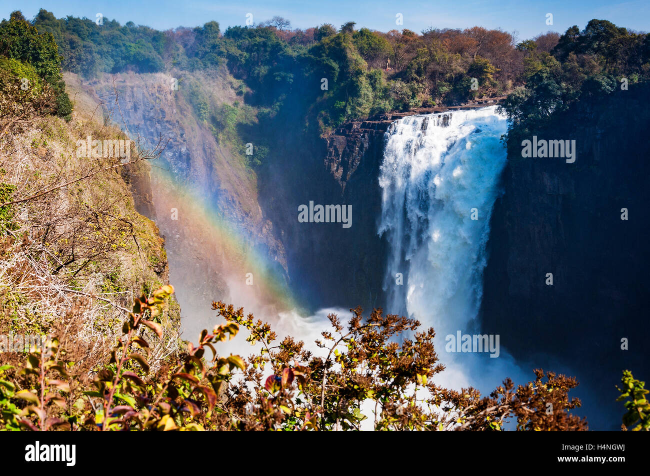 Blick auf die Victoriafälle in Simbabwe, Afrika; Konzept für Reisen in Afrika Stockfoto