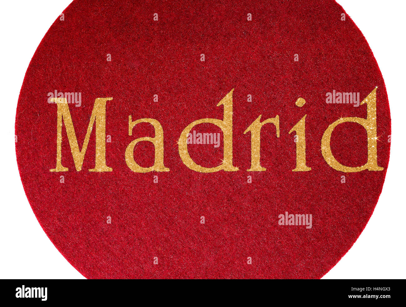Madrid, einer spanischen Stadt auf Stoff Hintergründe und Charaktere in Glitter glänzend geschrieben " Stockfoto