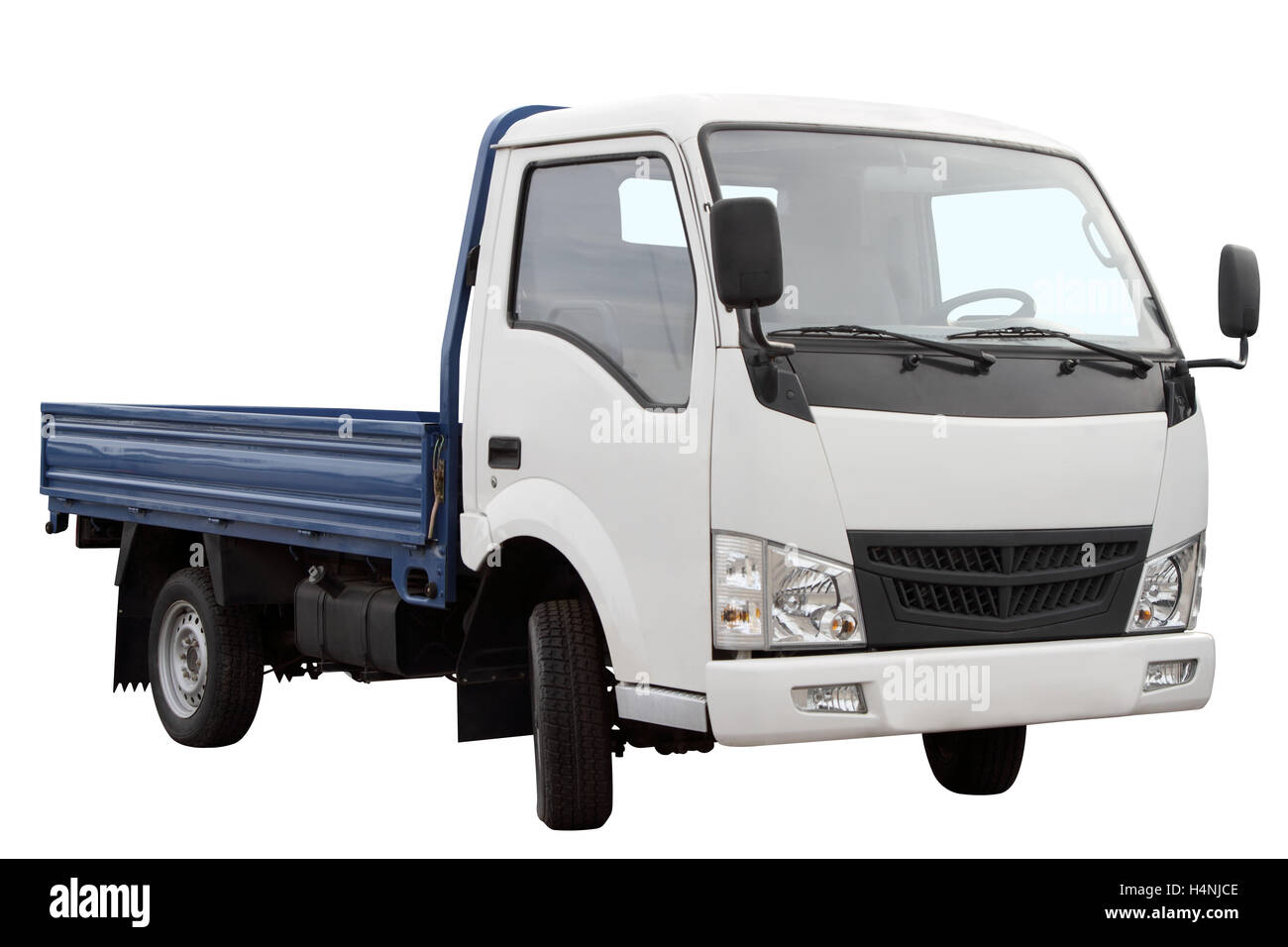 Kleinwagen für den Transport von Gütern, die isoliert auf weißem Hintergrund. Stockfoto