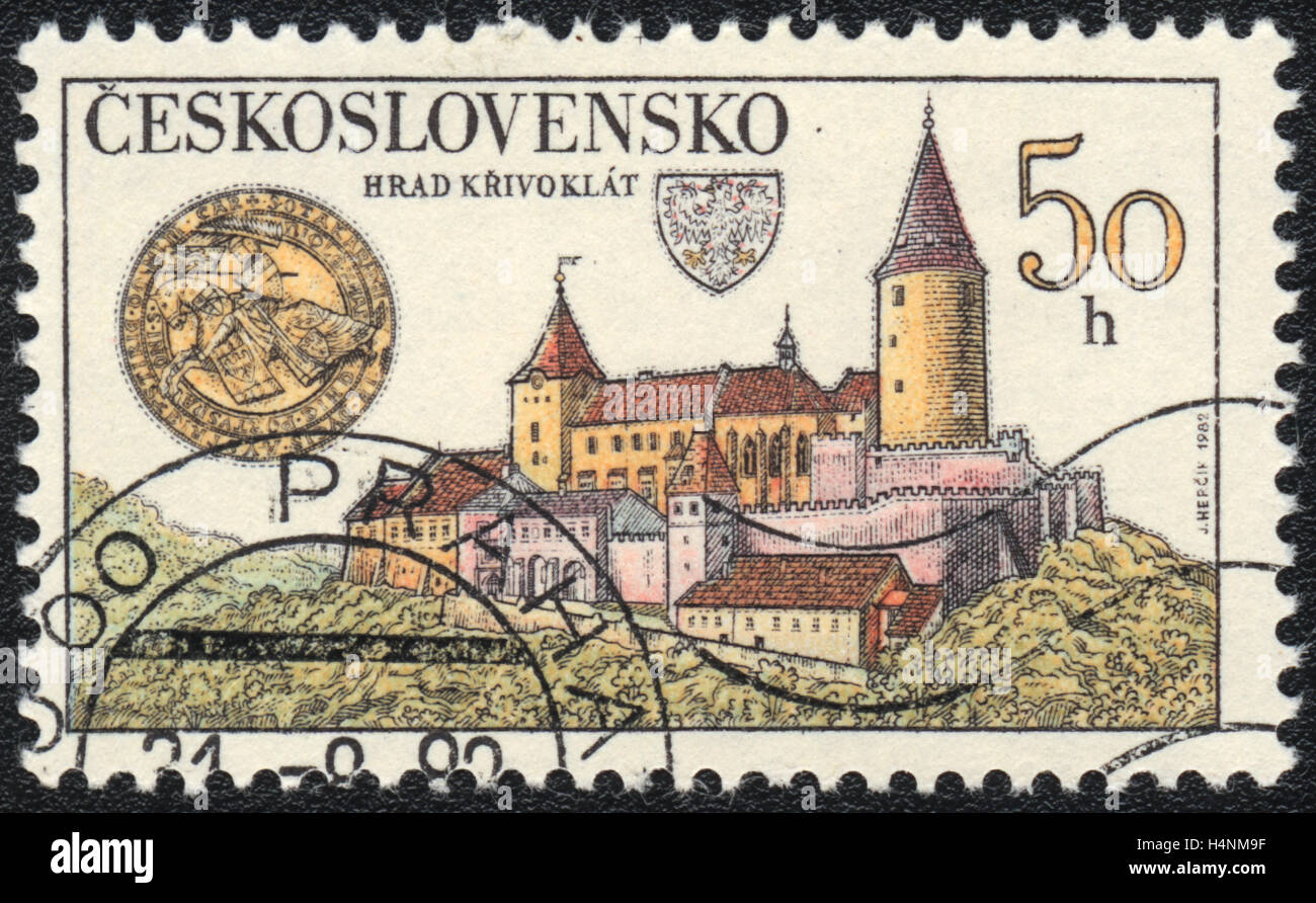 Eine Briefmarke gedruckt in der Tschechoslowakei, zeigt Burg Krivoklat, ca. 1982 Stockfoto
