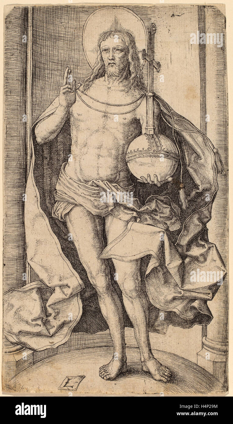 Lucas van Leyden (Niederländisch, 1489-1494 - 1533), der Heiland stehend mit Kugel und Kreuz in seiner linken Hand, c. 1510 Stockfoto