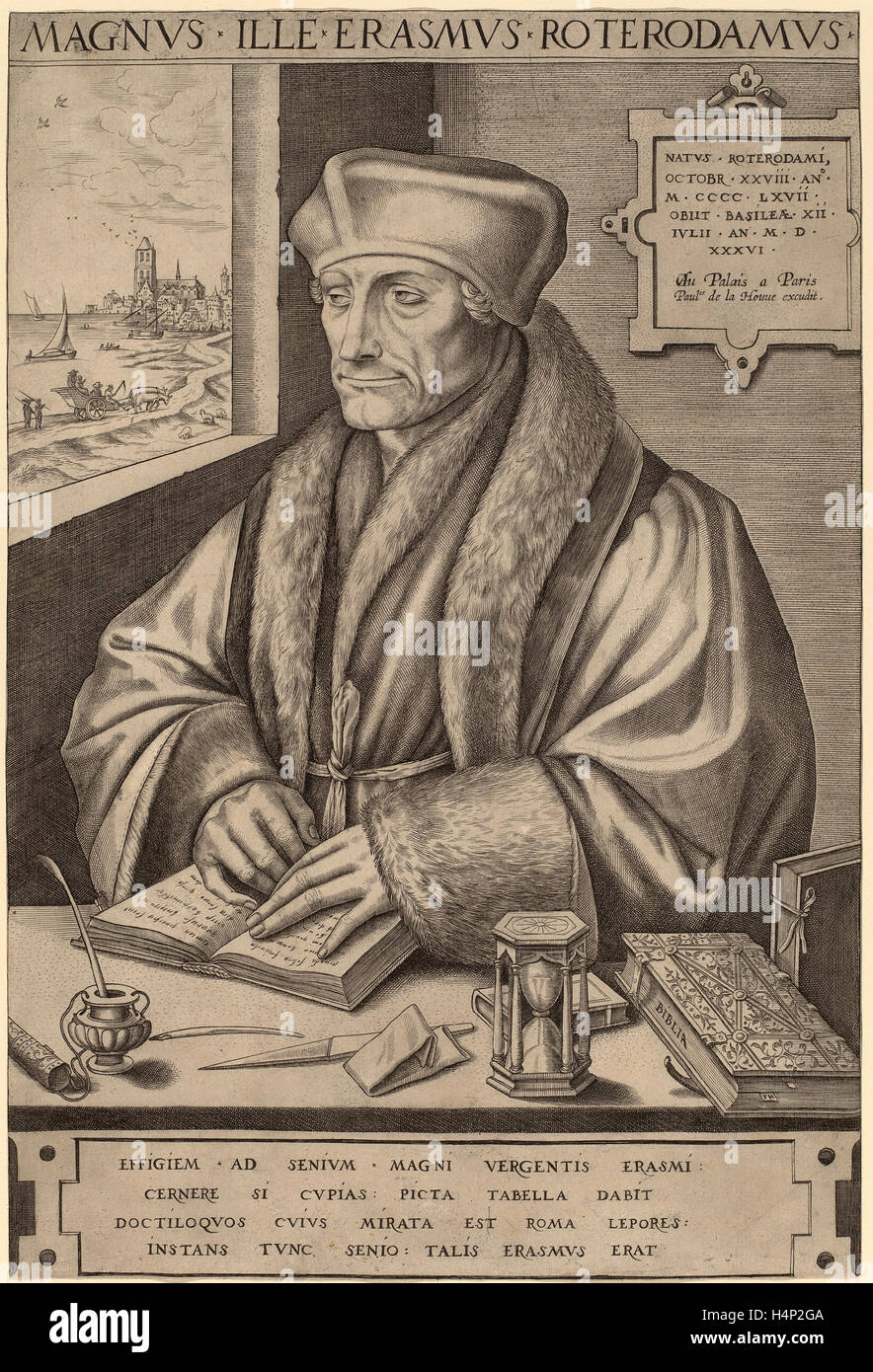 Frans Huys nach Hans Holbein dem jüngeren (Flämisch, 1522-1562), Erasmus von Rotterdam, Gravur Stockfoto