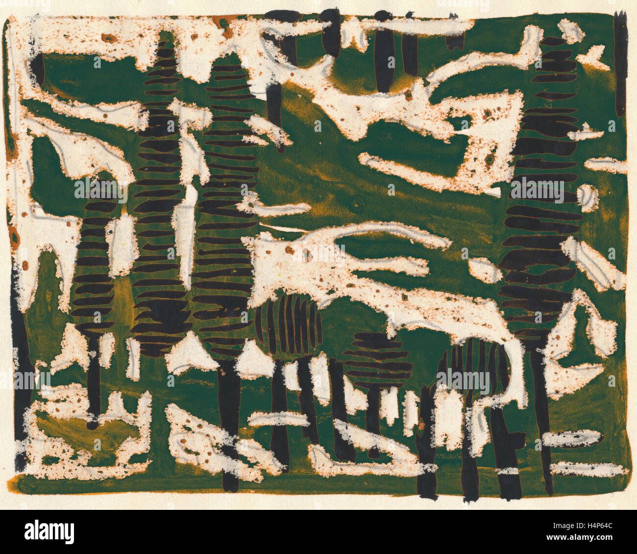 Tania Lam, expressionistische Landschaft mit Bäumen und grünen Himmel. Ihre zeitgenössische Kunst neigt zur Abstraktion. Stockfoto