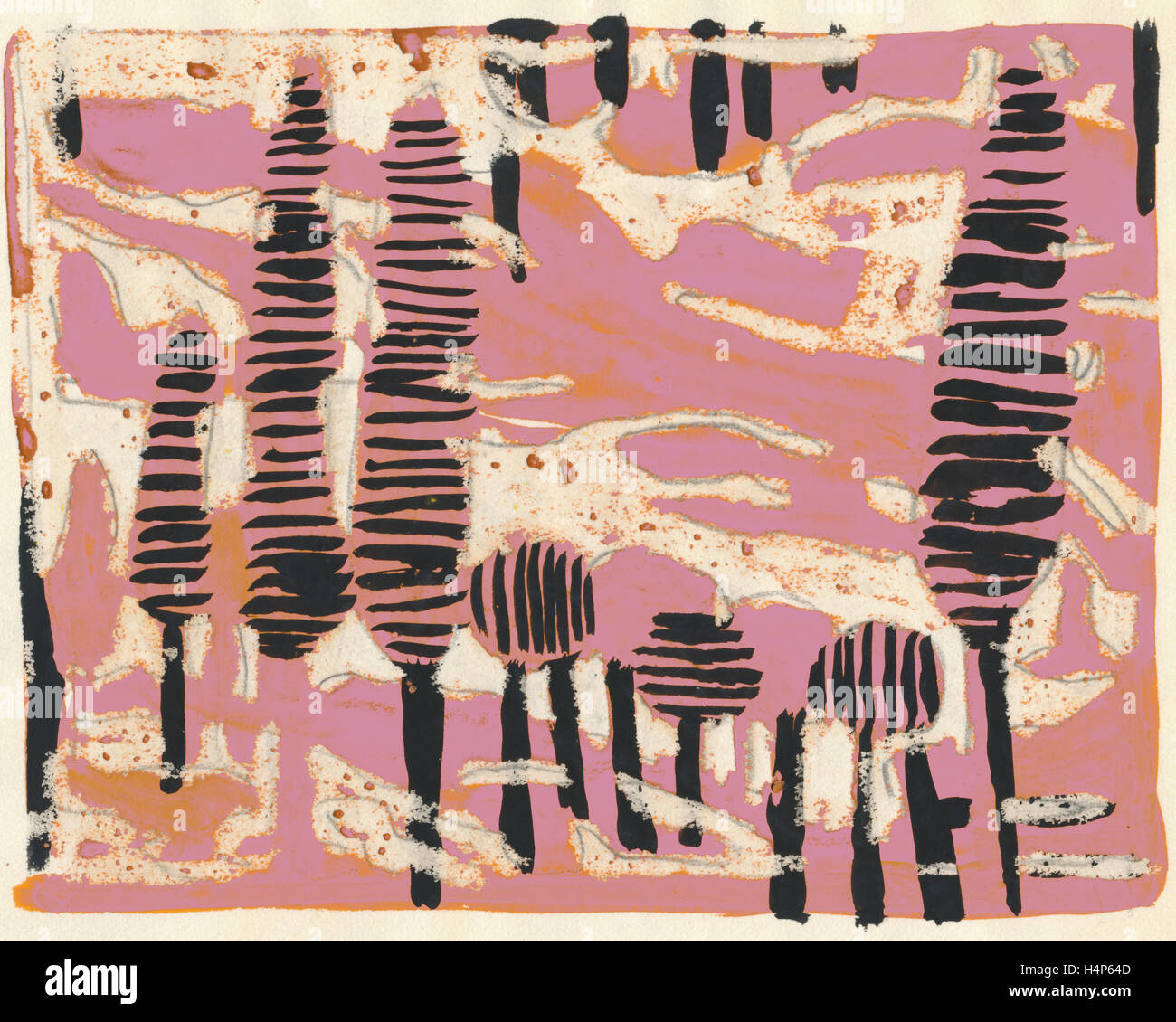 Tania Lam, expressionistische Landschaft mit Bäumen und rosa Himmel. Ihre zeitgenössische Kunst neigt zur Abstraktion. Stockfoto