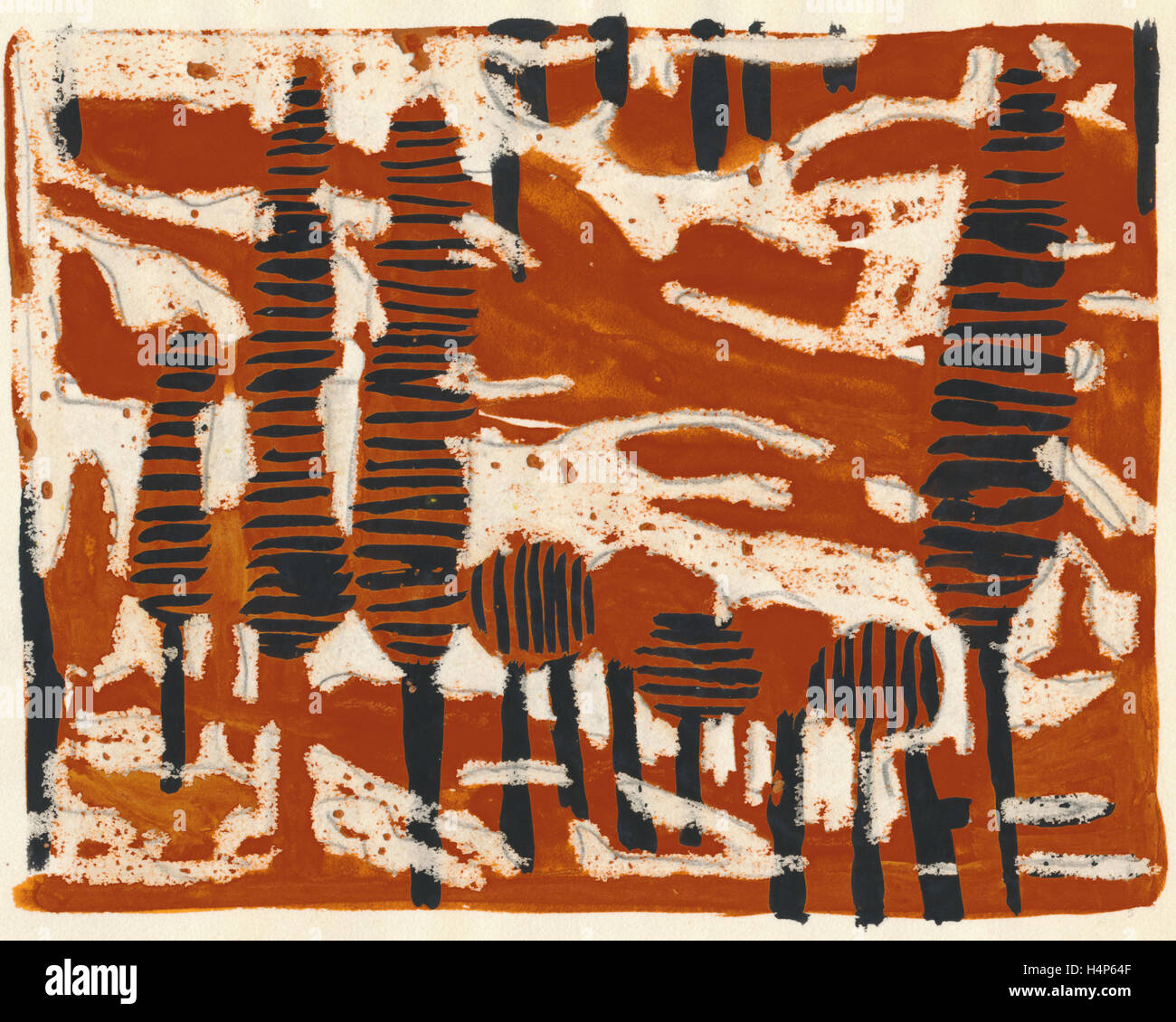 Tania Lam, expressionistische Landschaft mit Bäumen und englischen Roter Himmel. Ihre zeitgenössische Kunst neigt zur Abstraktion. Stockfoto