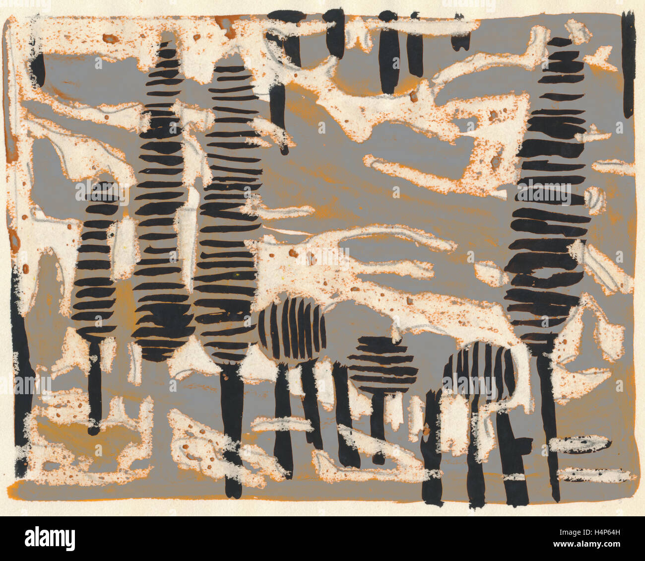 Tania Lam, expressionistische Landschaft mit Bäumen und grauen Himmel. Ihre zeitgenössische Kunst neigt zur Abstraktion. Stockfoto